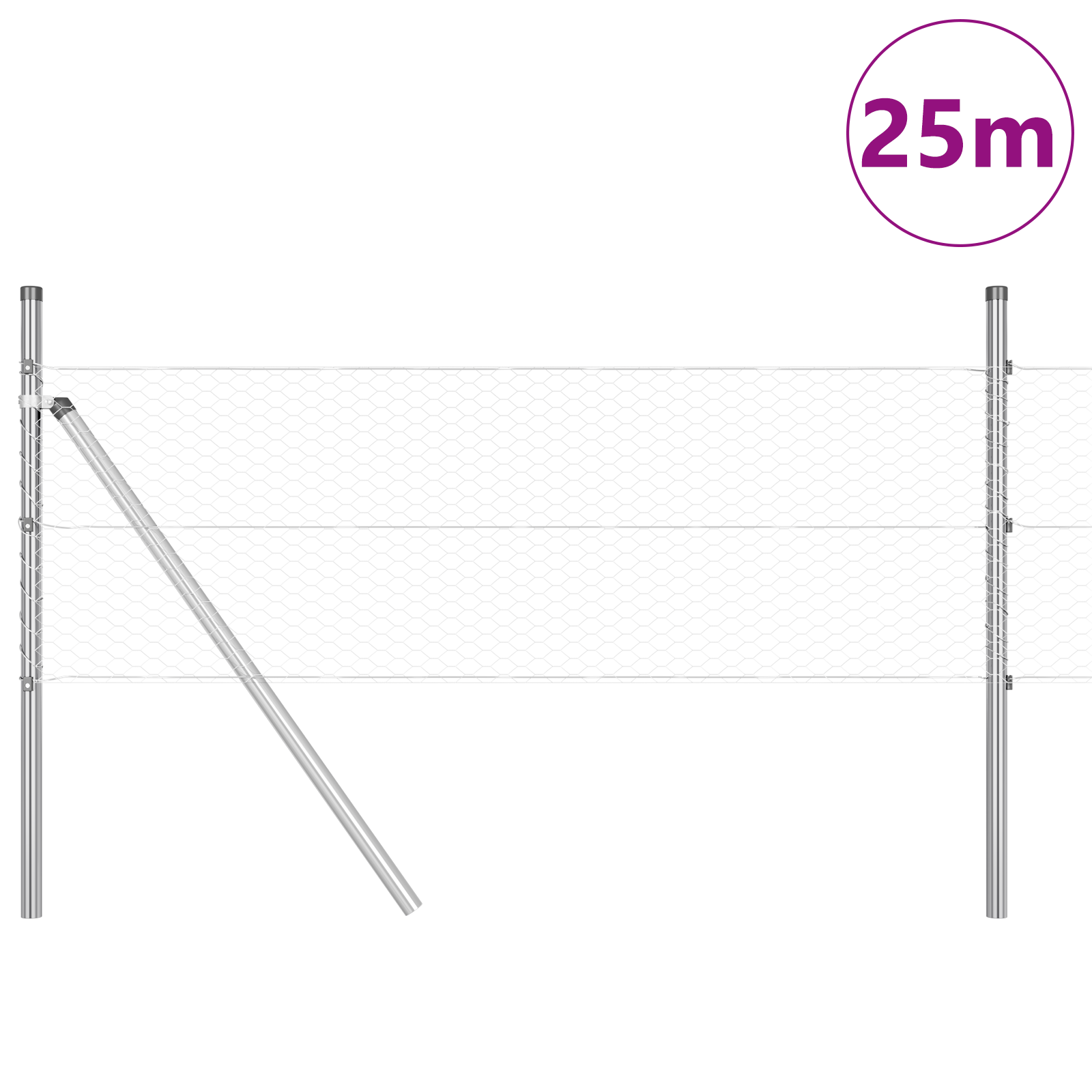 Gjerde med innlegg. sølv 0.8 x 25 m PVC-belagt stål