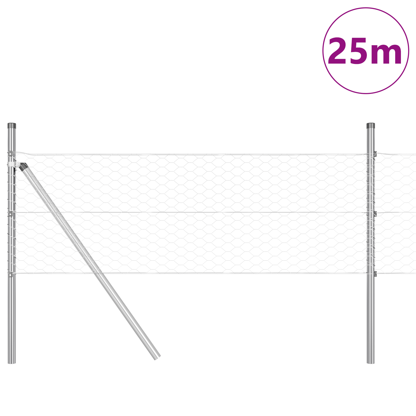 Gjerde med innlegg. sølv 0.8 x 25 m PVC-belagt stål