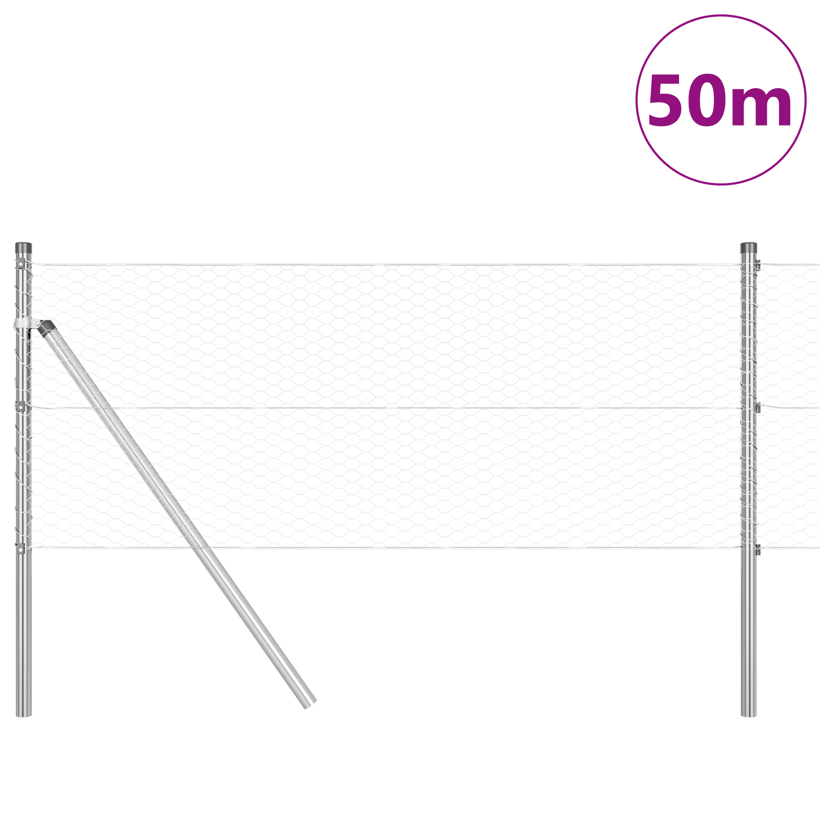 Gjerde med innlegg. sølv 0.6 x 50 m PVC-belagt stål