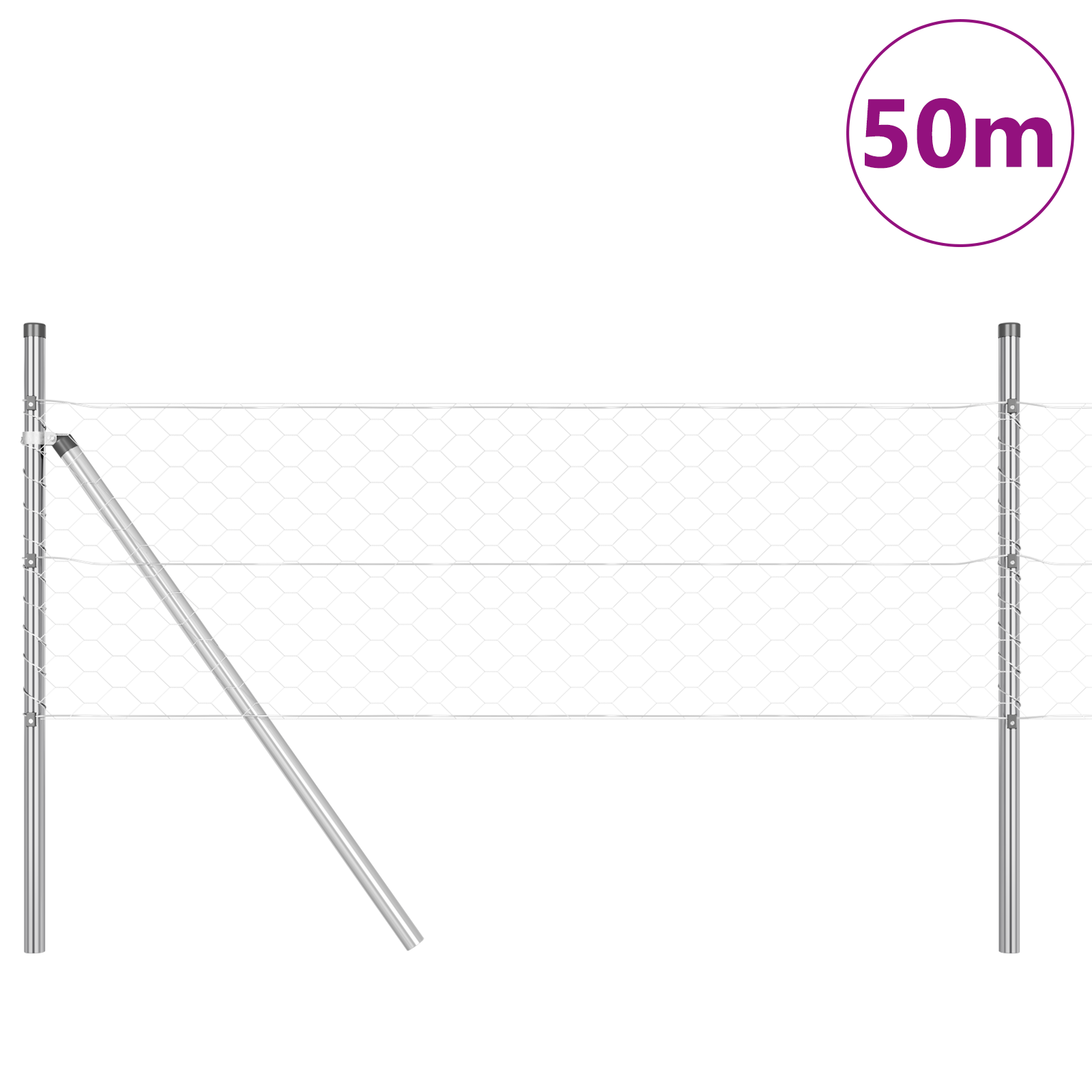 Gjerde med innlegg. sølv 0.8 x 50 m PVC-belagt stål