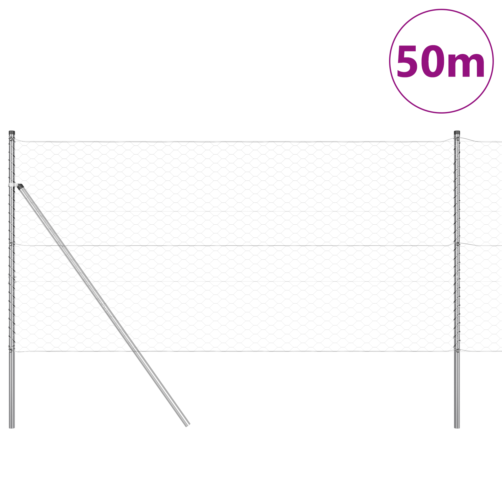 Gjerde med innlegg. sølv 1 x 50 m PVC-belagt stål
