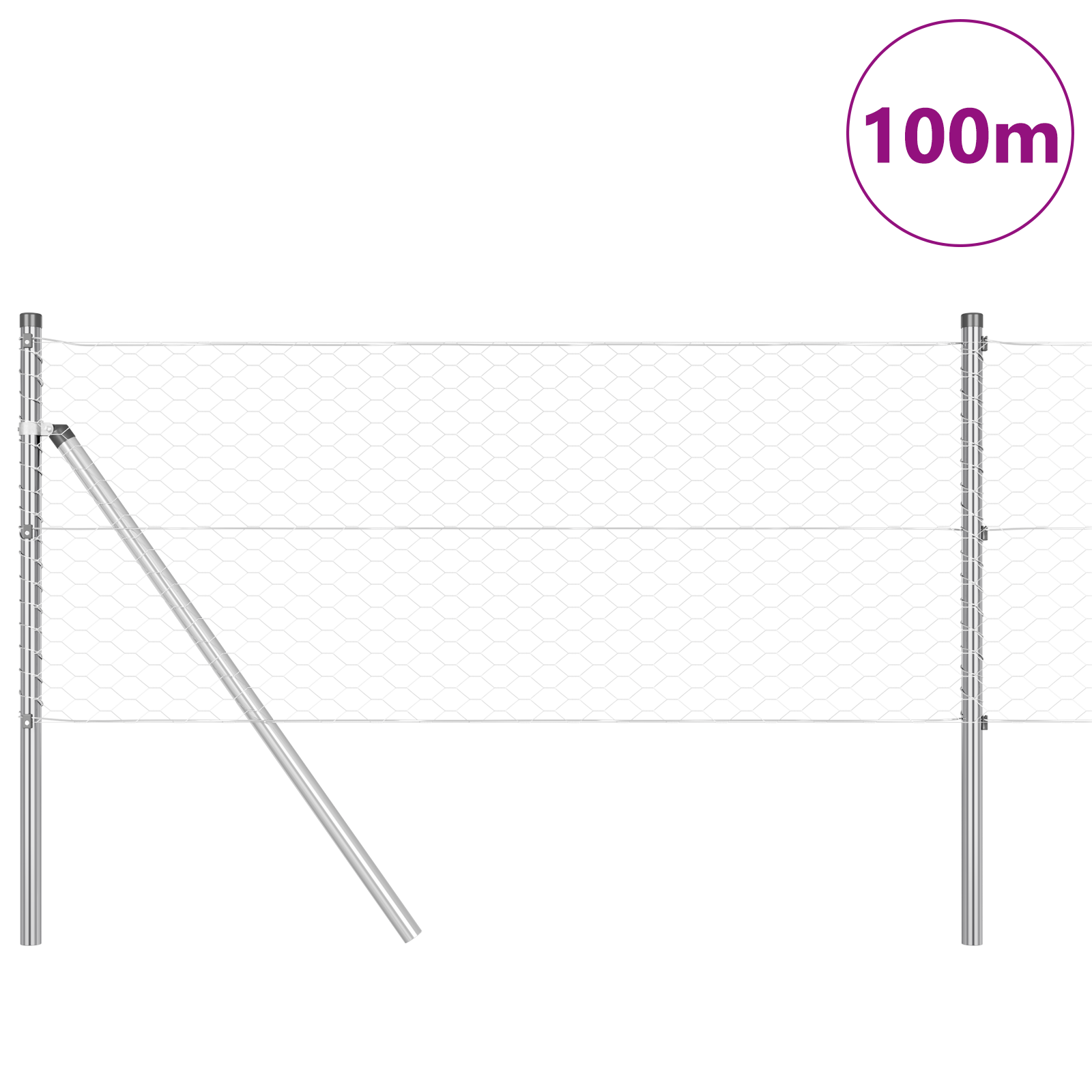 Gjerde med innlegg. sølv 0.6 x 100 m PVC-belagt stål