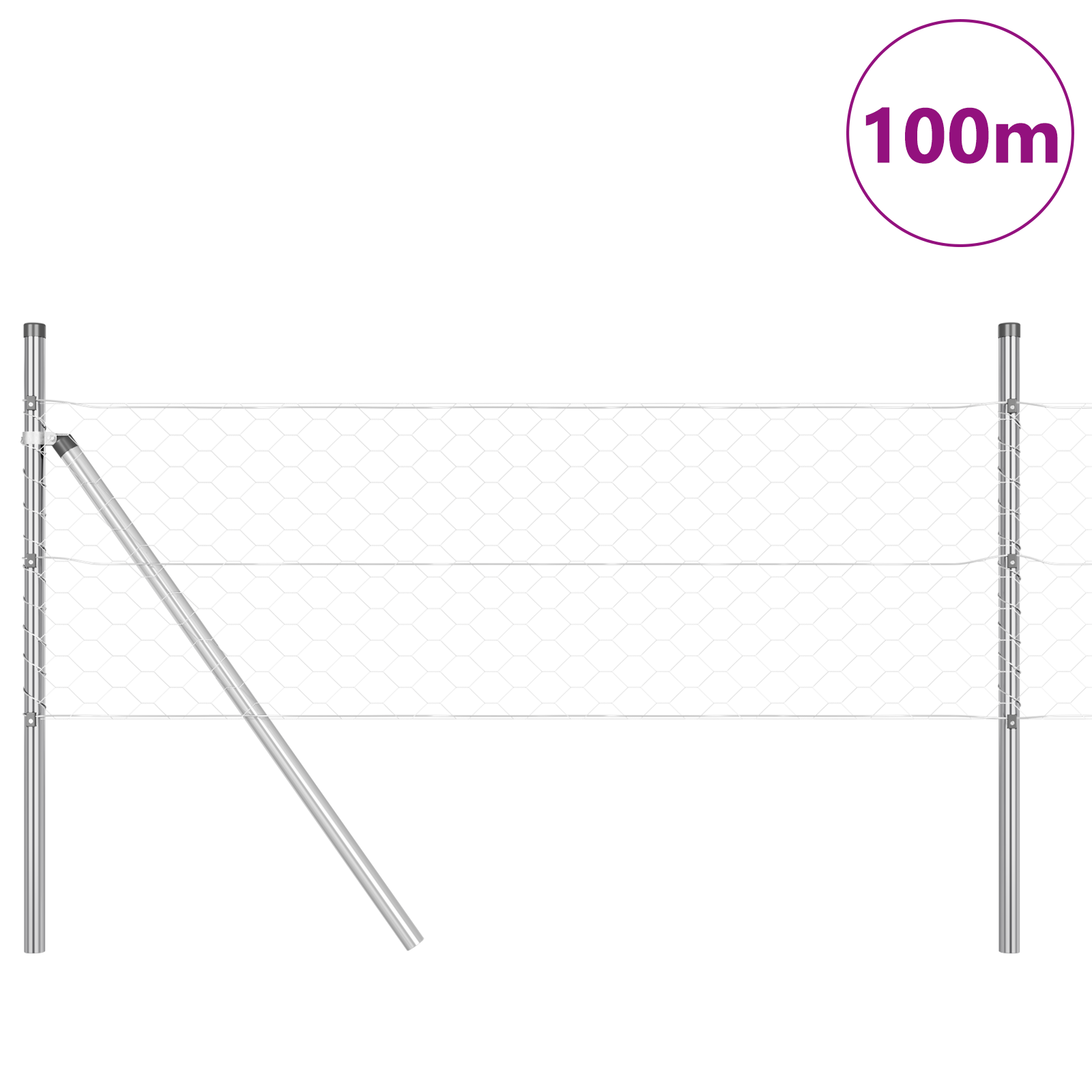 Gjerde med innlegg. sølv 0.8 x 100 m PVC-belagt stål