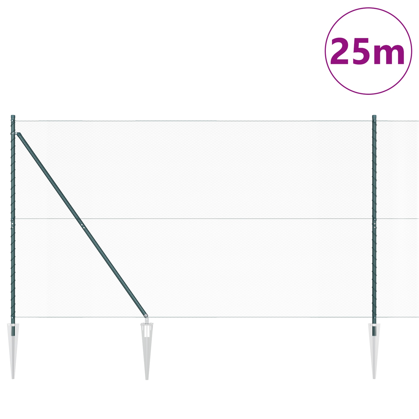 Gjerdepåle grønn 25 x 1,6 m (13 mm nett) Stål og PVC