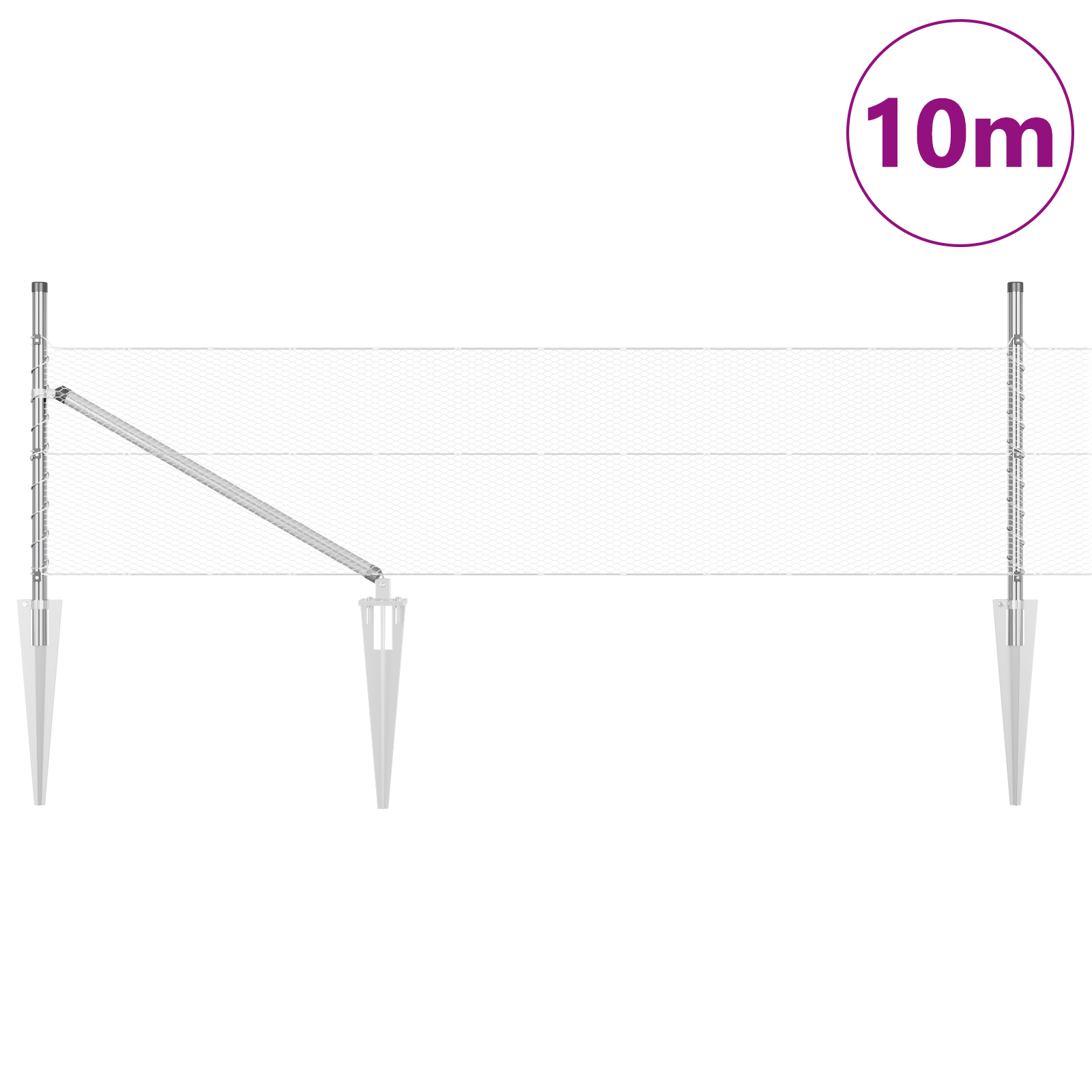 Gjerde med innlegg. sølv 0.8 x 10 m PVC-belagt stål