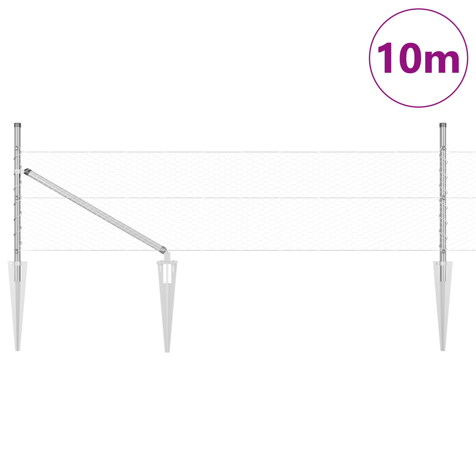 Gjerde med innlegg. sølv 0.8 x 10 m PVC-belagt stål
