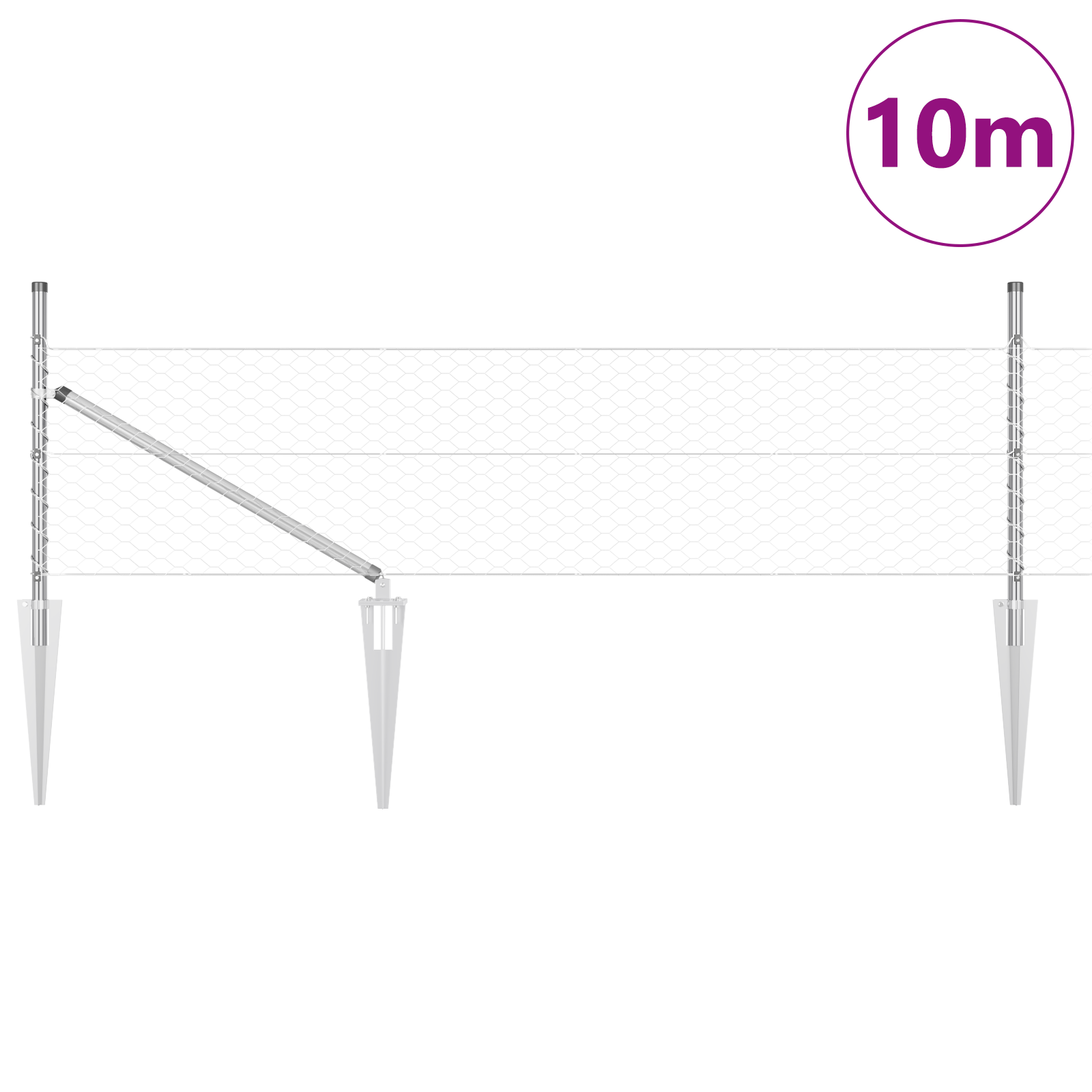 Gjerde med innlegg. sølv 0.8 x 10 m PVC-belagt stål