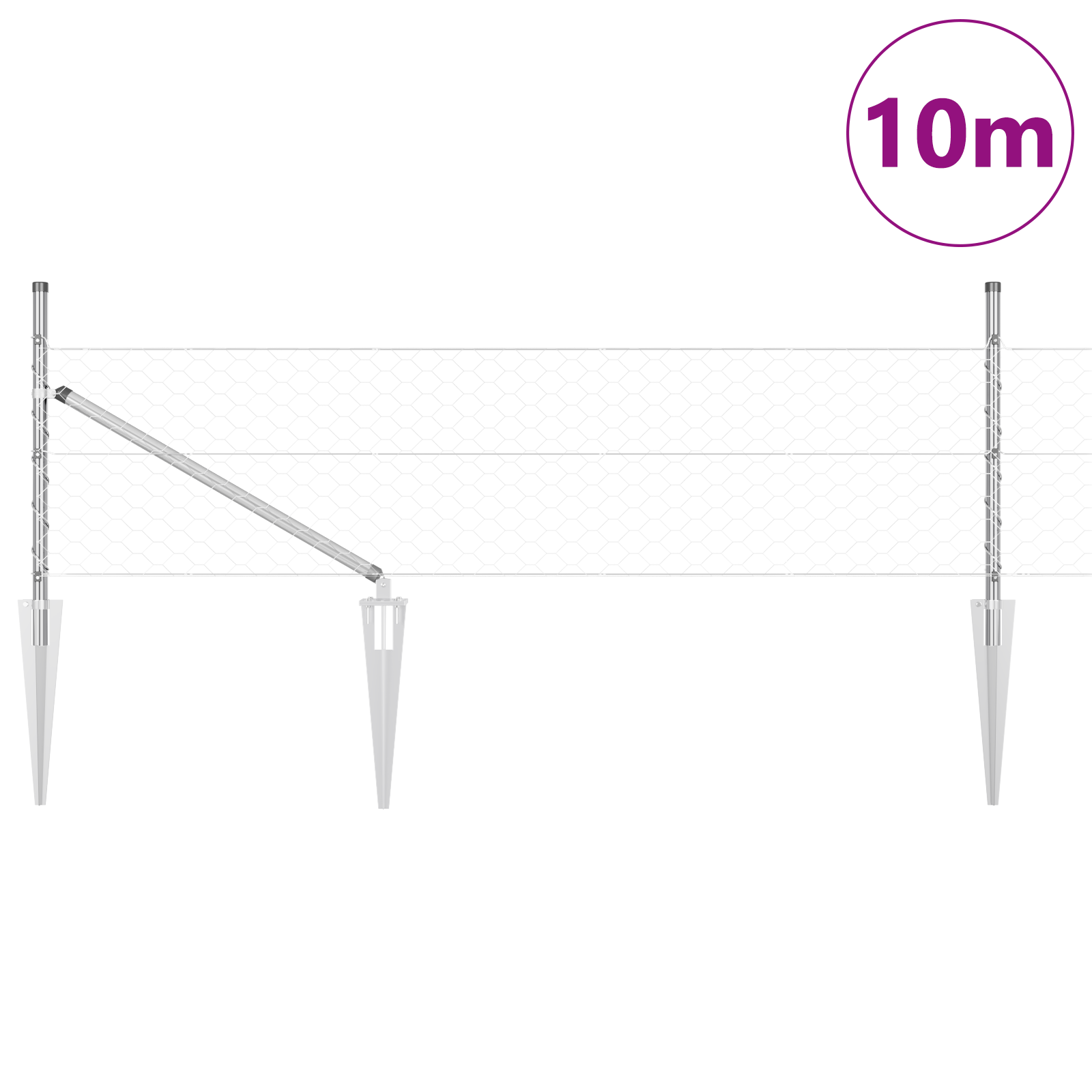 Gjerde med innlegg. sølv 0.8 x 10 m PVC-belagt stål