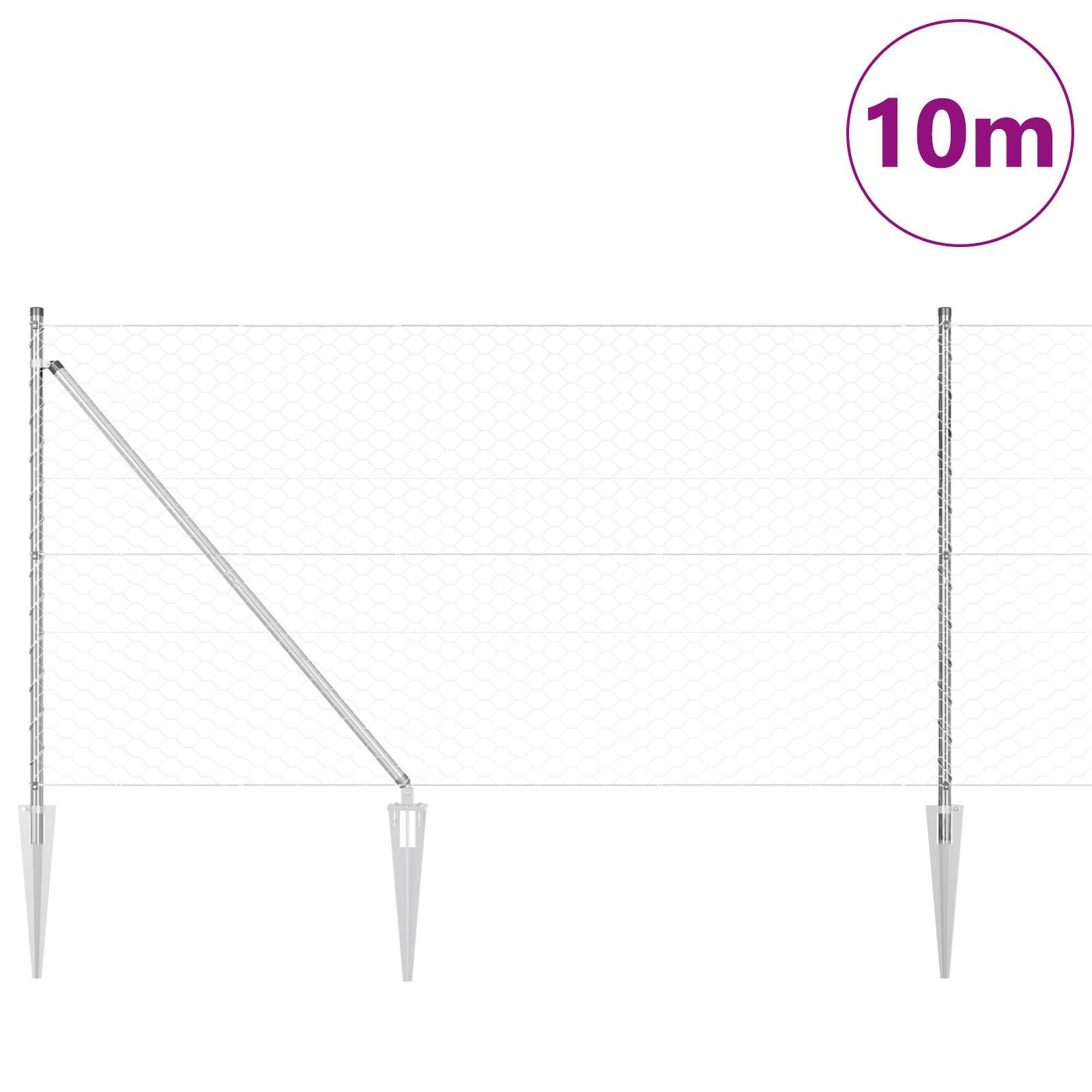 Gjerde med innlegg. sølv 1 x 10 m PVC-belagt stål
