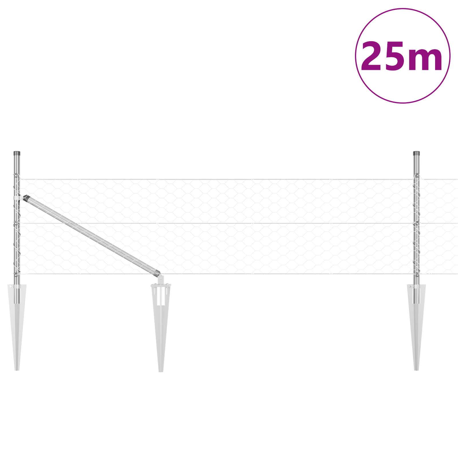 Gjerde med innlegg. sølv 0.8 x 25 m PVC-belagt stål