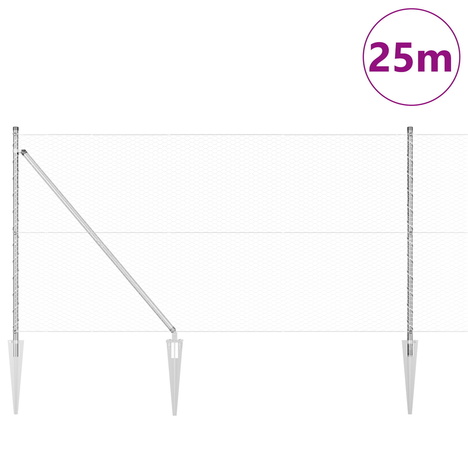 Gjerde med innlegg. sølv 1 x 25 m PVC-belagt stål