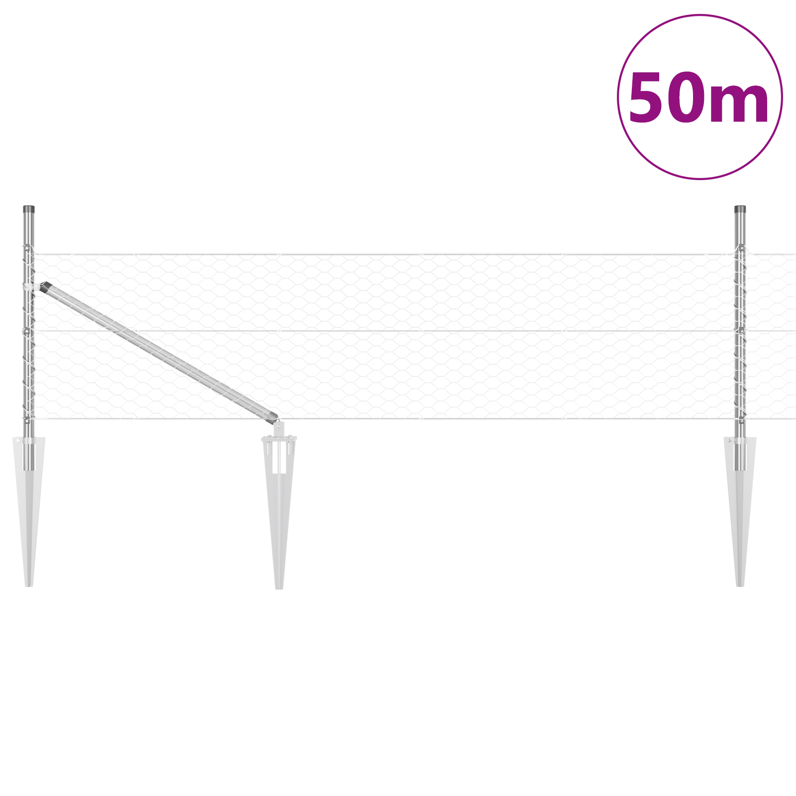 Gjerde med innlegg. sølv 0.8 x 50 m PVC-belagt stål