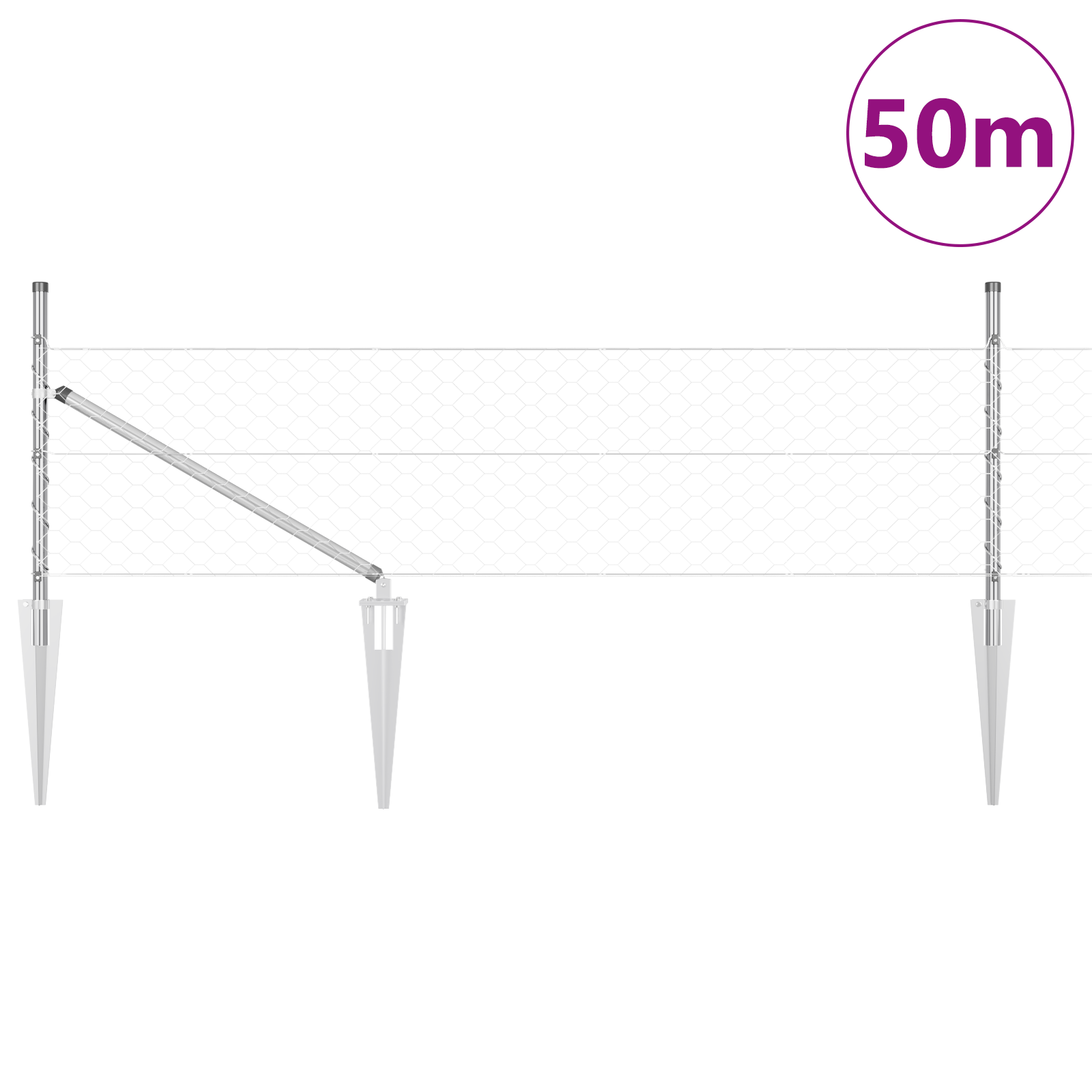 Gjerde med innlegg. sølv 0.8 x 50 m PVC-belagt stål