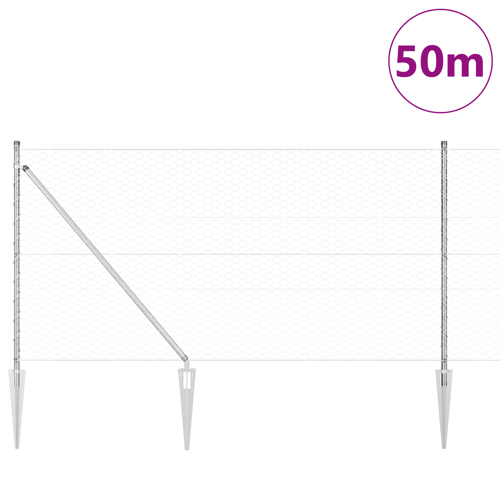 Gjerde med innlegg. sølv 1 x 50 m PVC-belagt stål