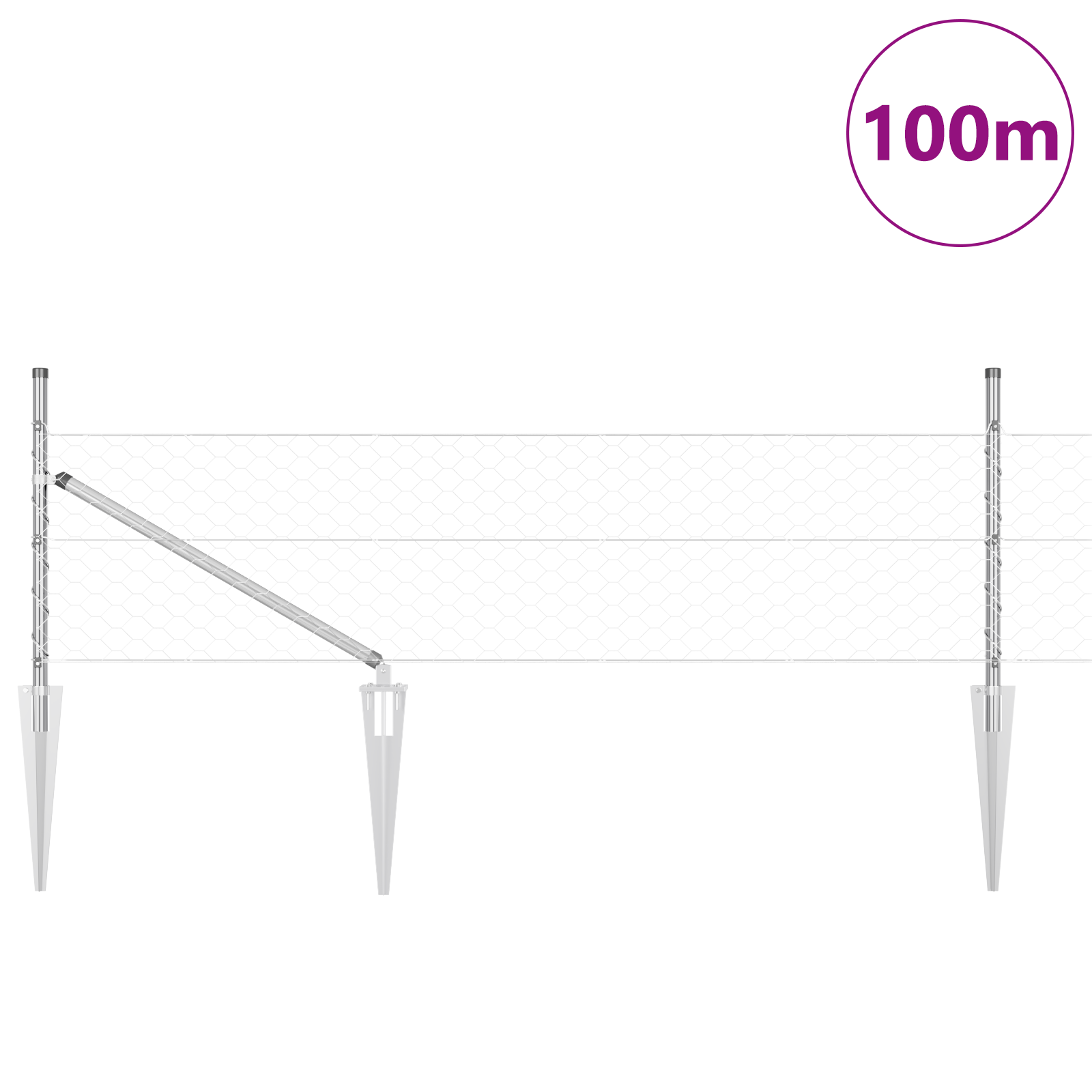 Gjerde med innlegg. sølv 0.5 x 100 m PVC-belagt stål