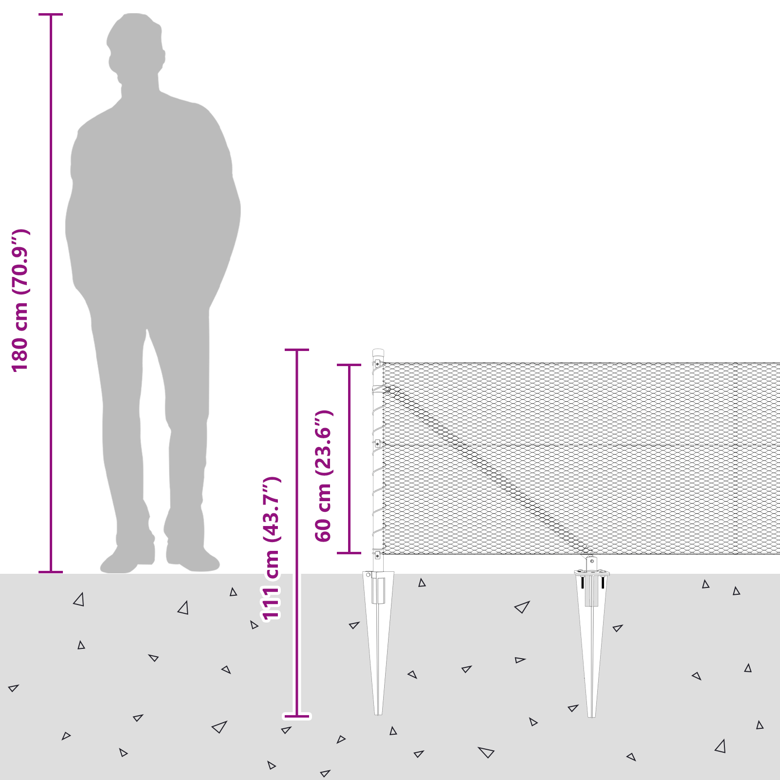Gjerde med innlegg. sølv 0.6 x 100 m PVC-belagt stål