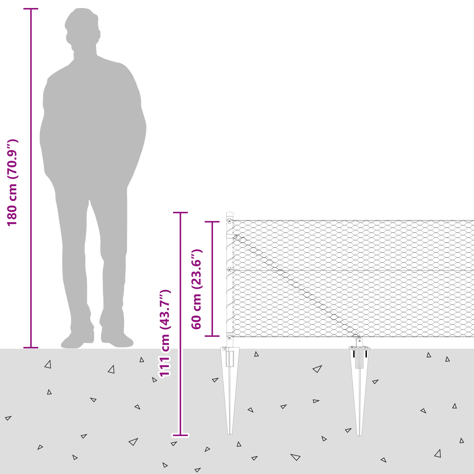 Gjerde med innlegg. sølv 0.6 x 100 m PVC-belagt stål