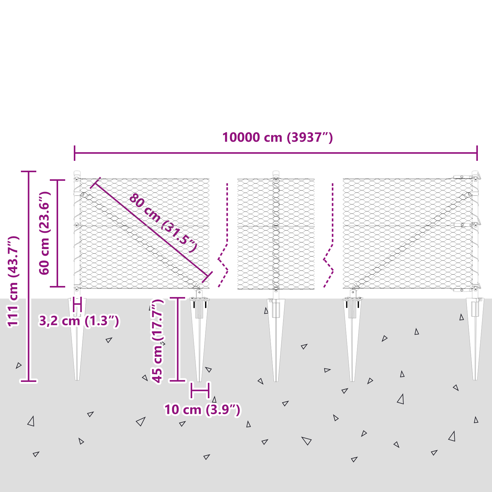 Gjerde med innlegg. sølv 0.6 x 100 m PVC-belagt stål