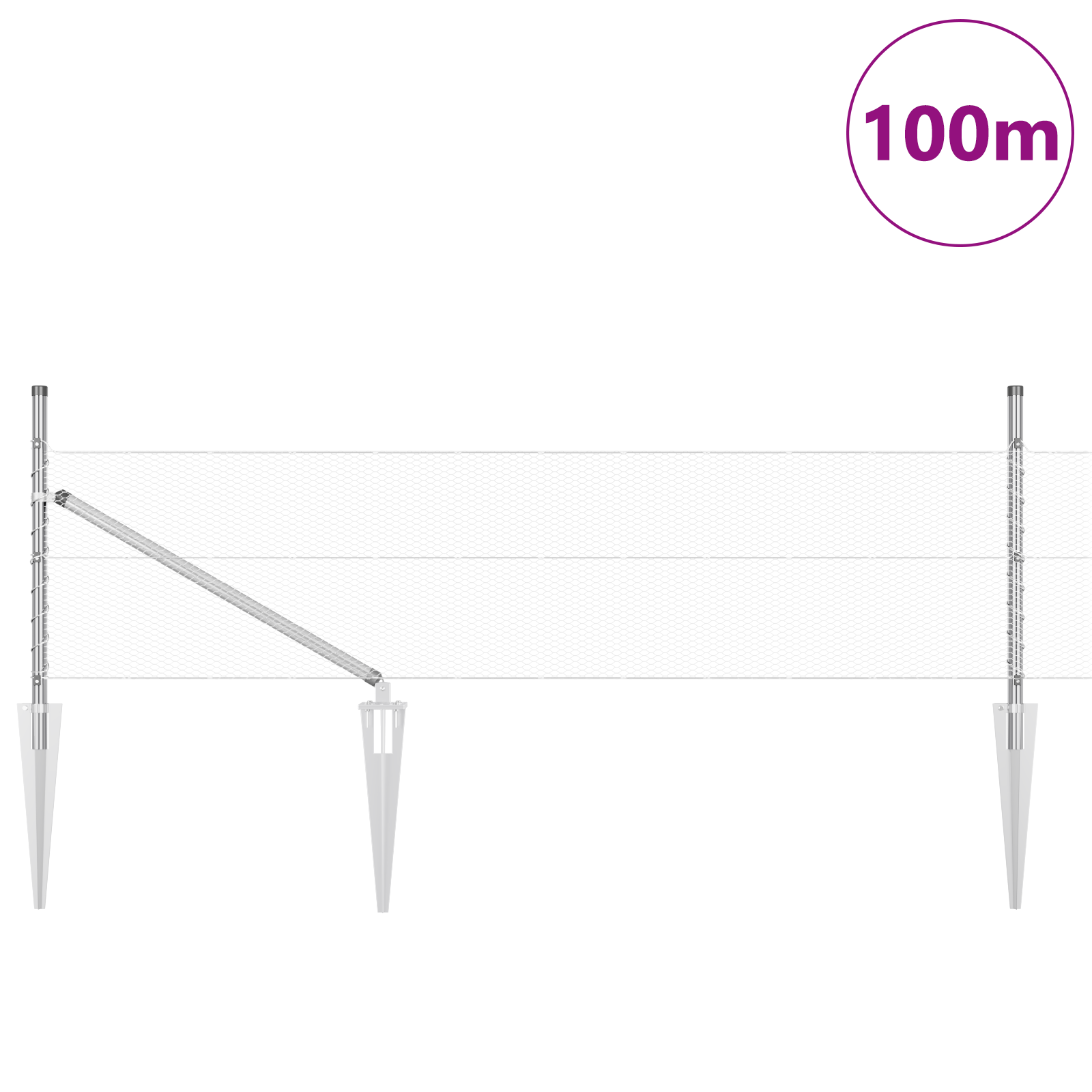 Gjerde med innlegg. sølv 0.8 x 100 m PVC-belagt stål