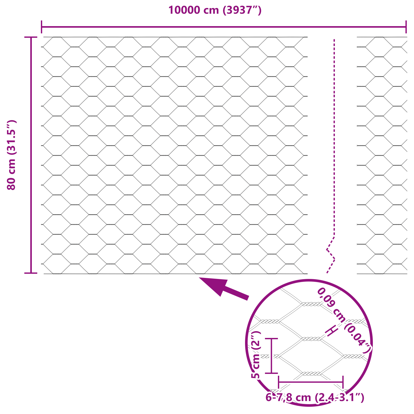 Gjerde med innlegg. sølv 0.8 x 100 m PVC-belagt stål