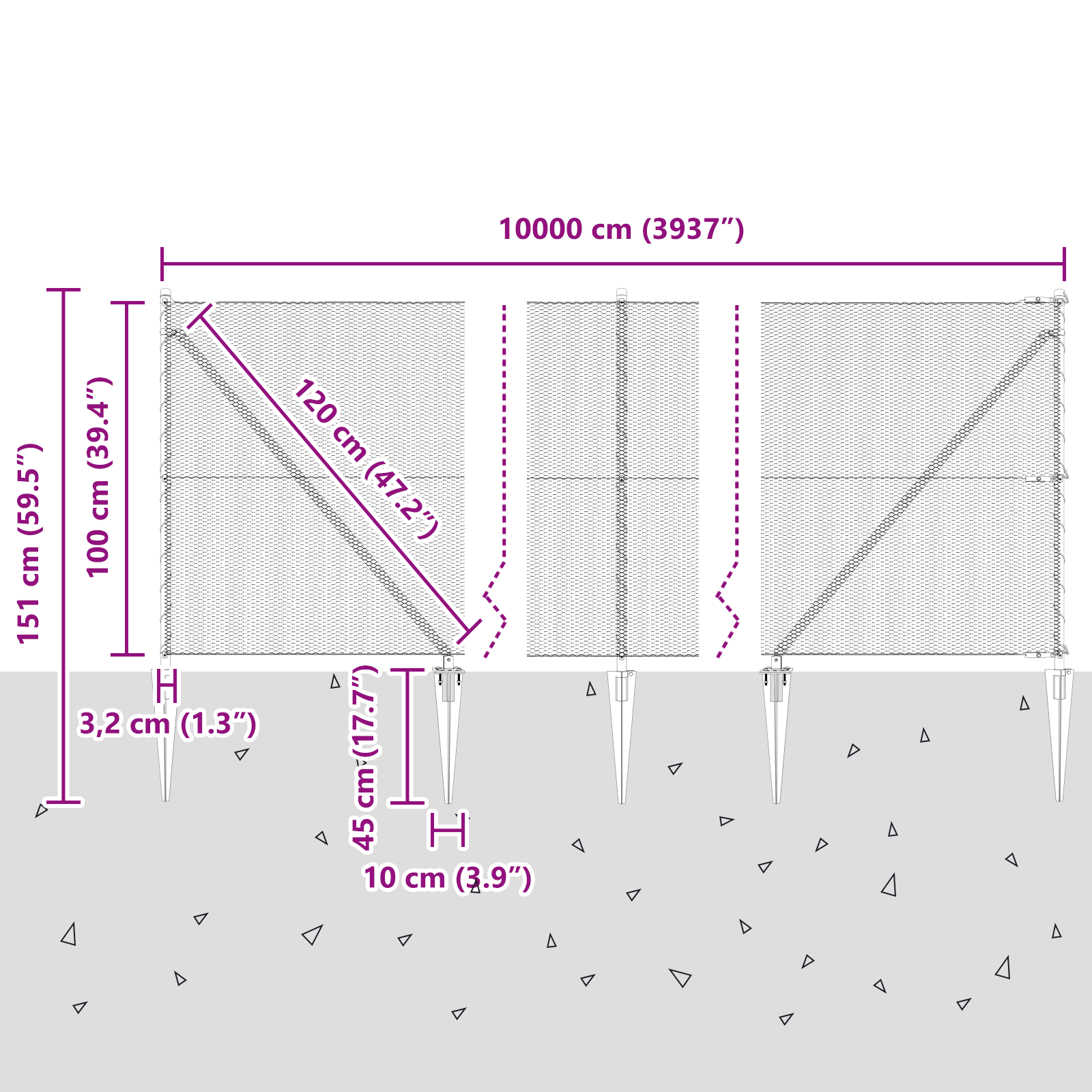 Gjerde med innlegg. sølv 1 x 100 m PVC-belagt stål