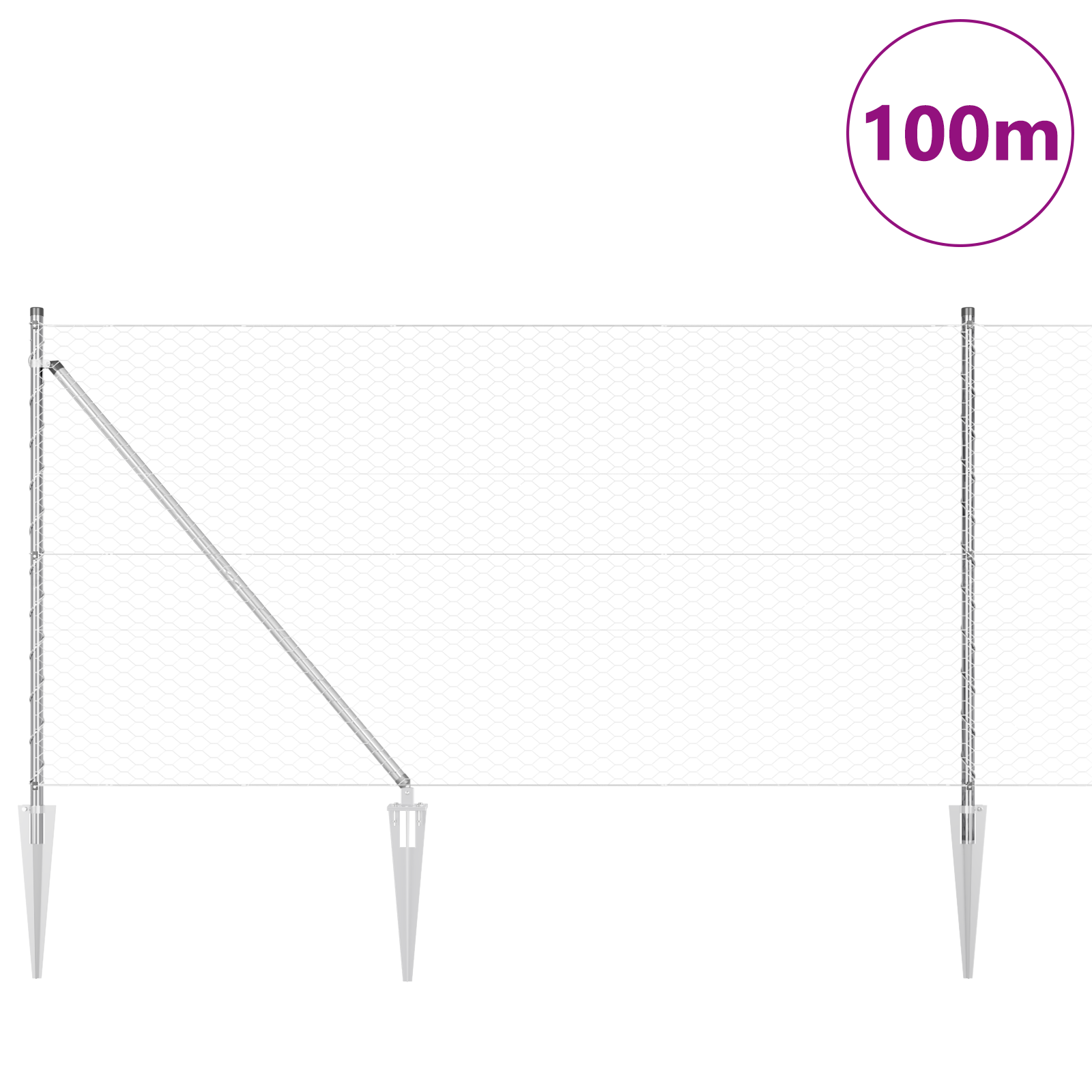 Gjerde med innlegg. sølv 1 x 100 m PVC-belagt stål