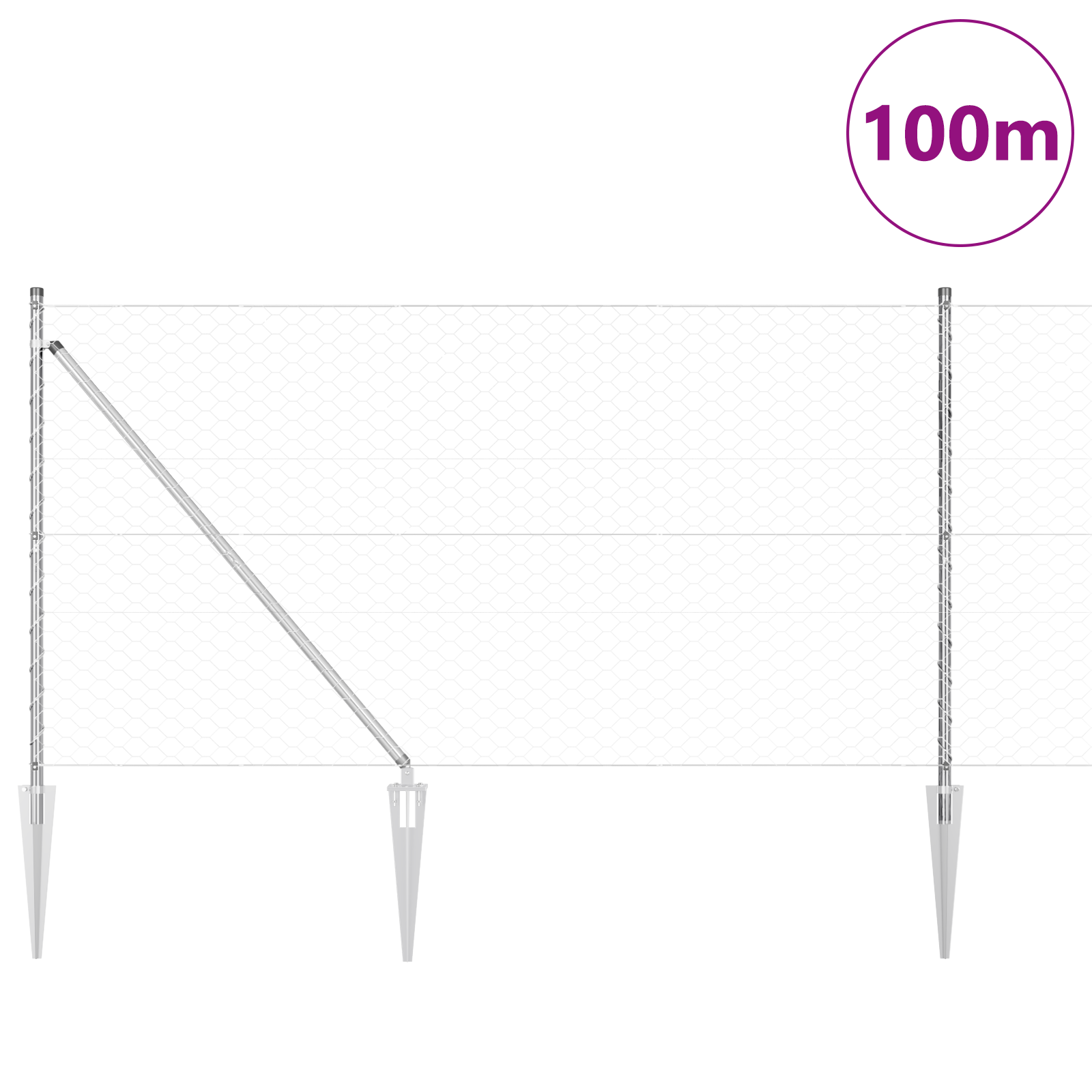 Gjerde med innlegg. sølv 1 x 100 m PVC-belagt stål