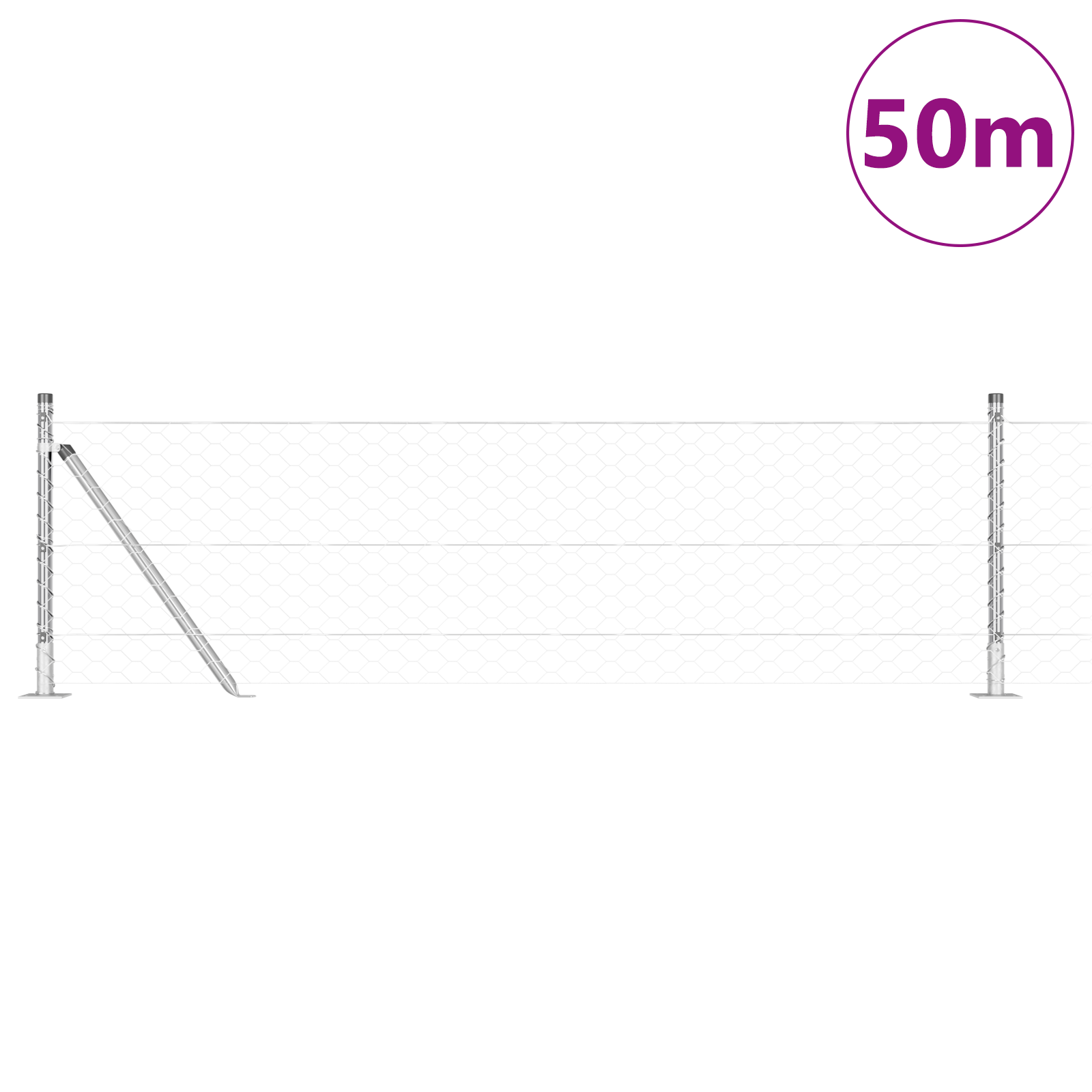 Gjerde med innlegg. sølv 0.6 x 50 m PVC-belagt stål