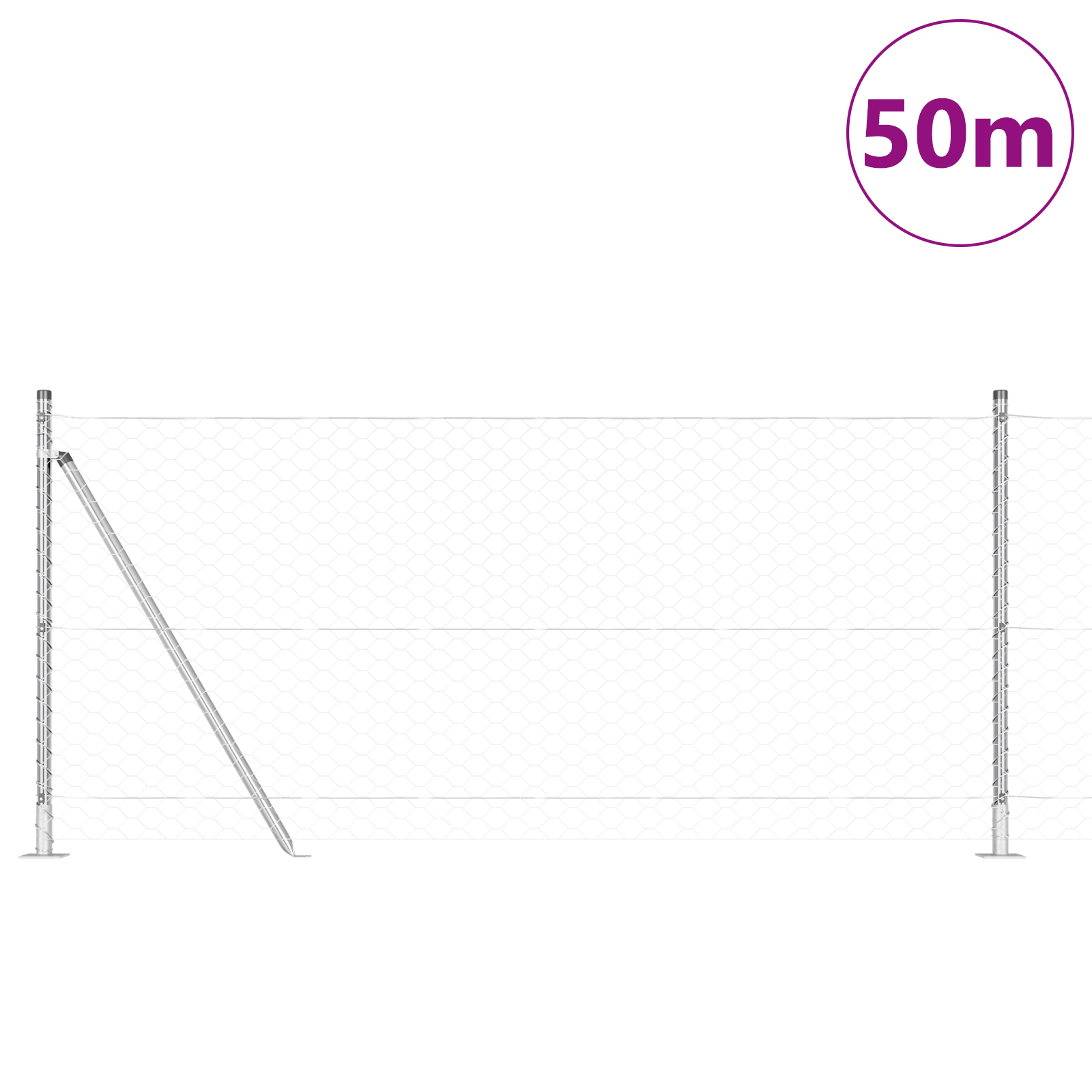 Gjerde med innlegg. sølv 1 x 50 m PVC-belagt stål