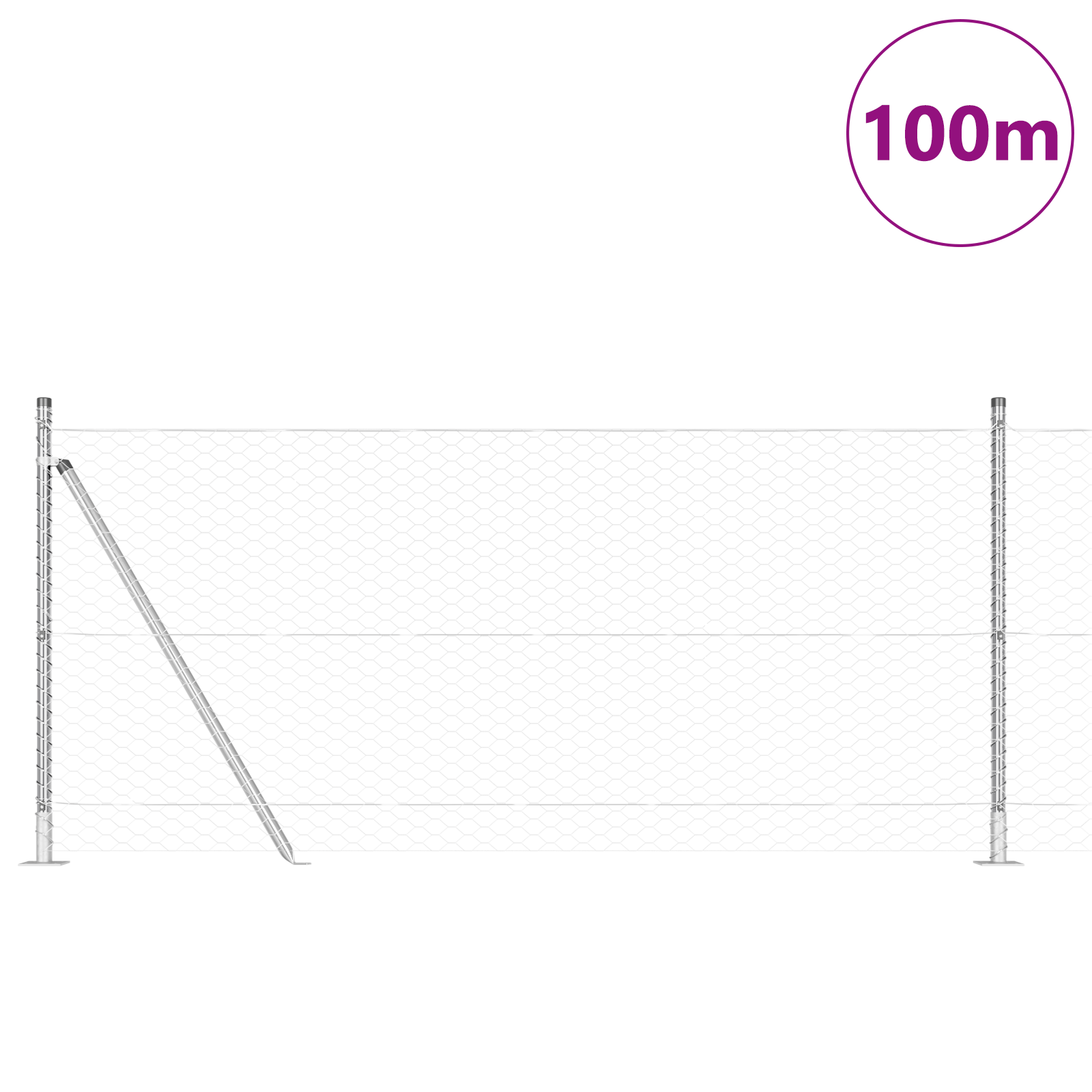 Gjerde med innlegg. sølv 0.8 x 100 m PVC-belagt stål