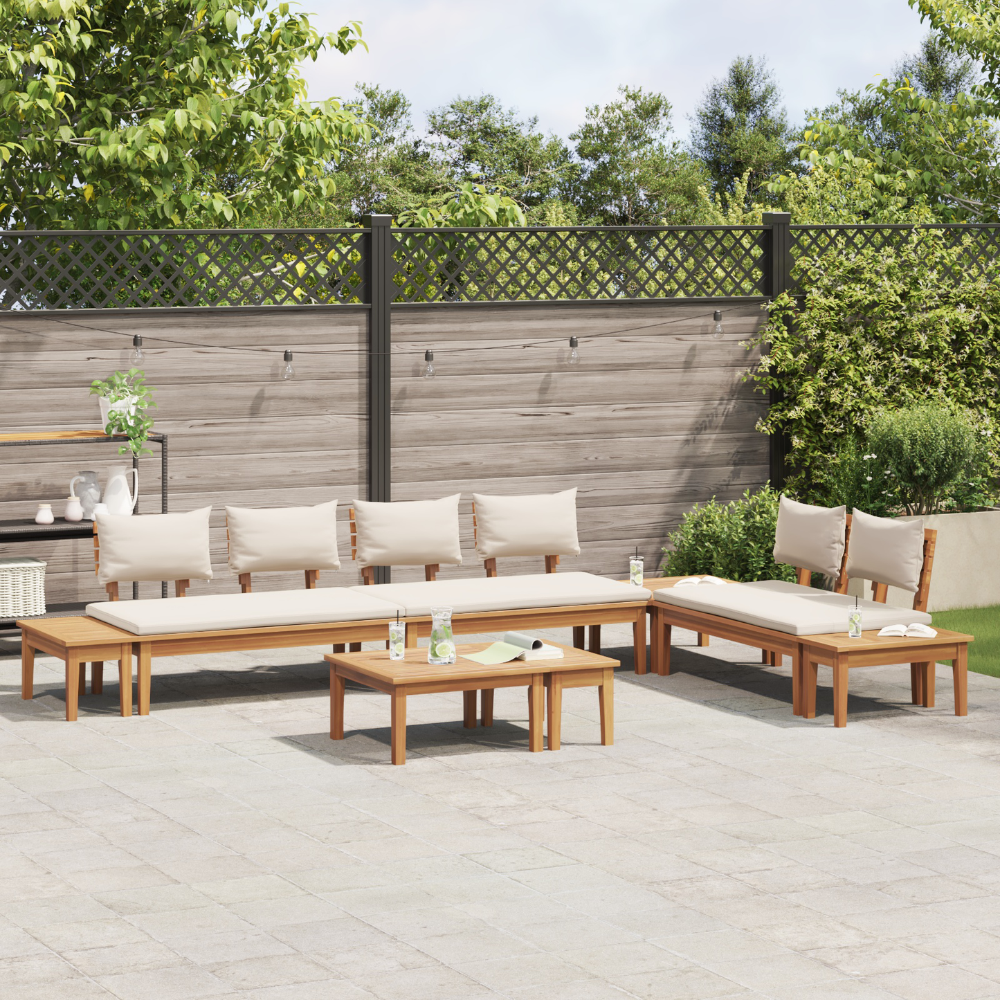 Hagesofa Set 5 pcs Brun og Krem