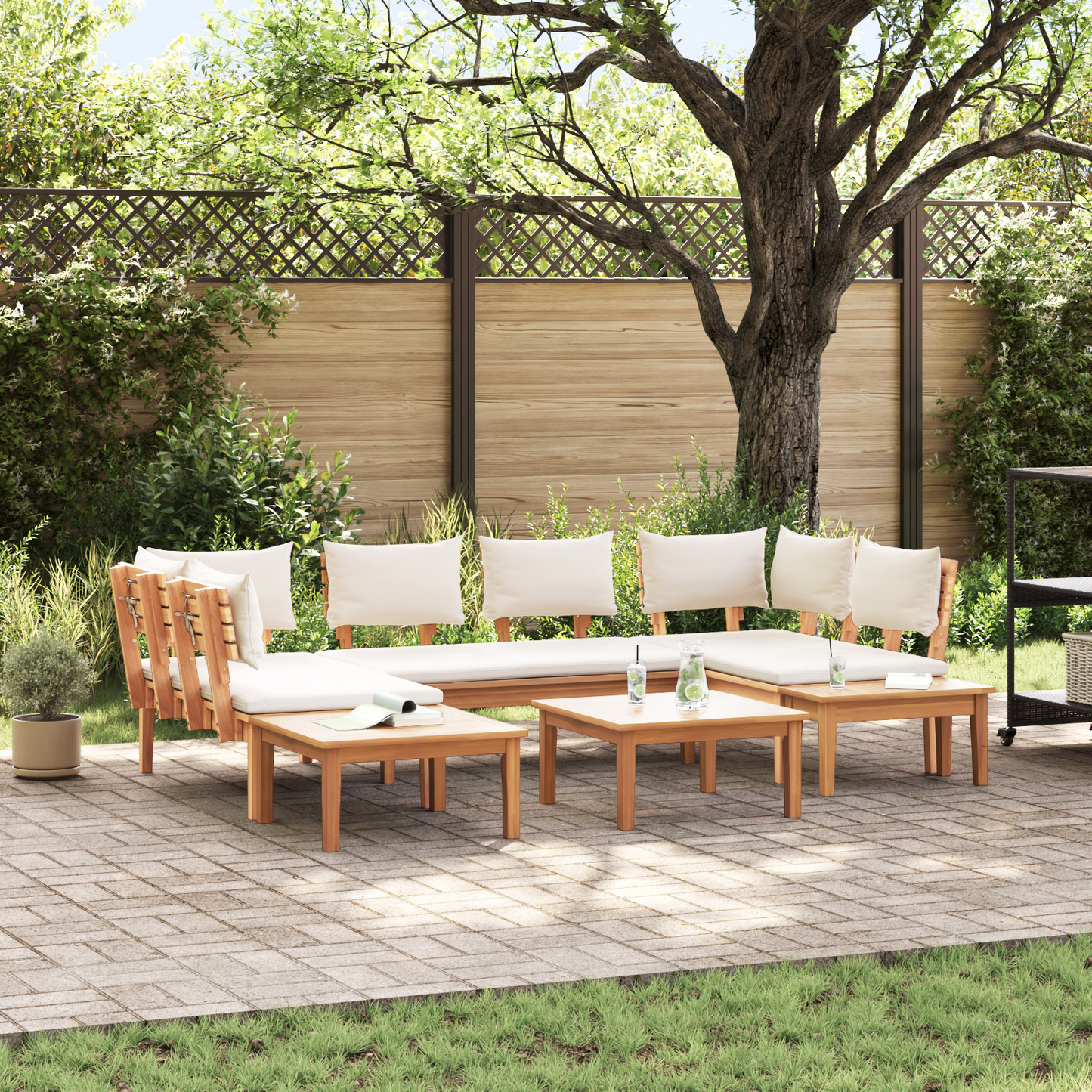 Hagesofa Set 4 pcs Brun og Krem