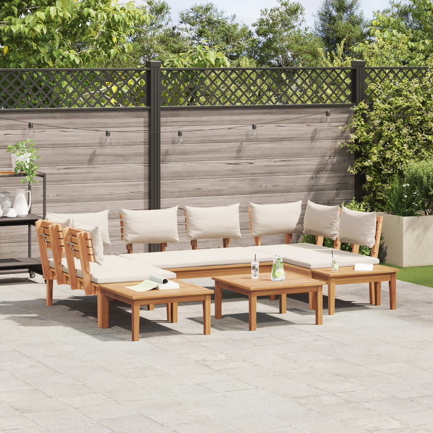 Hagesofa Set 4 pcs Brun og Krem