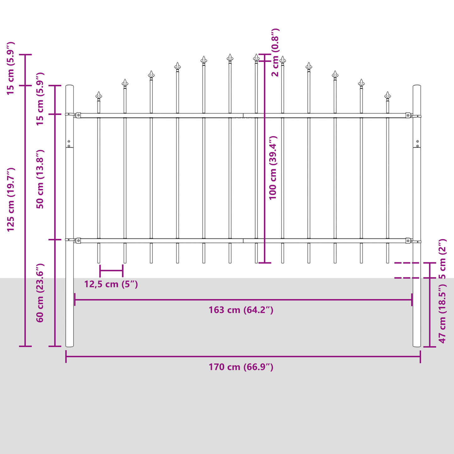 Hage Hegning 7 pcs Grå 170 x 140 cm Pulverlakkert stål