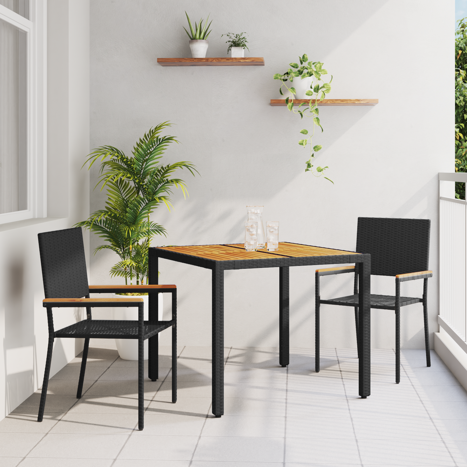 Hage Spisegruppe 3 pcs Svart, brun 90 x 90 x 75 cm polyrotting