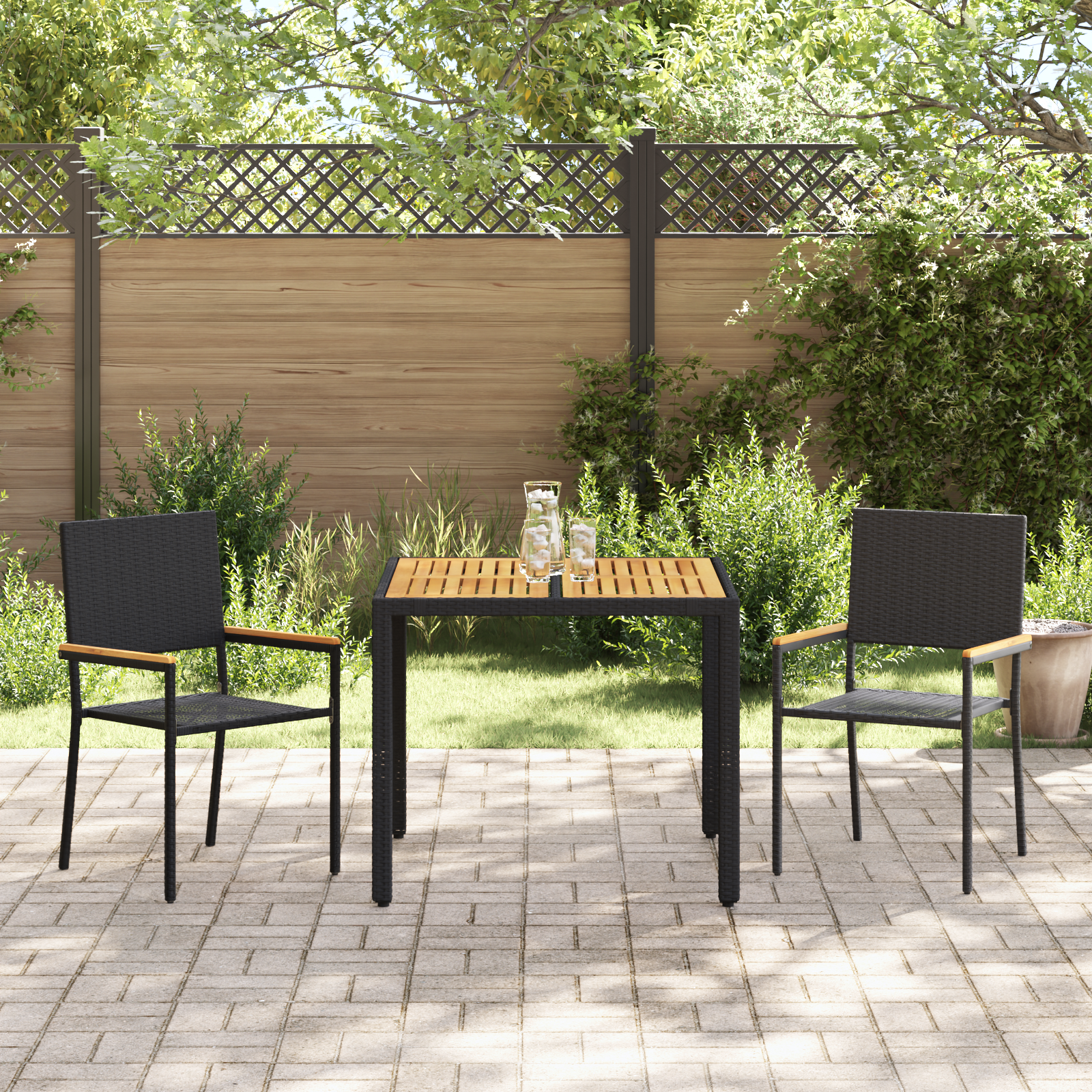 Hage Spisegruppe 3 pcs Svart, brun 90 x 90 x 75 cm polyrotting