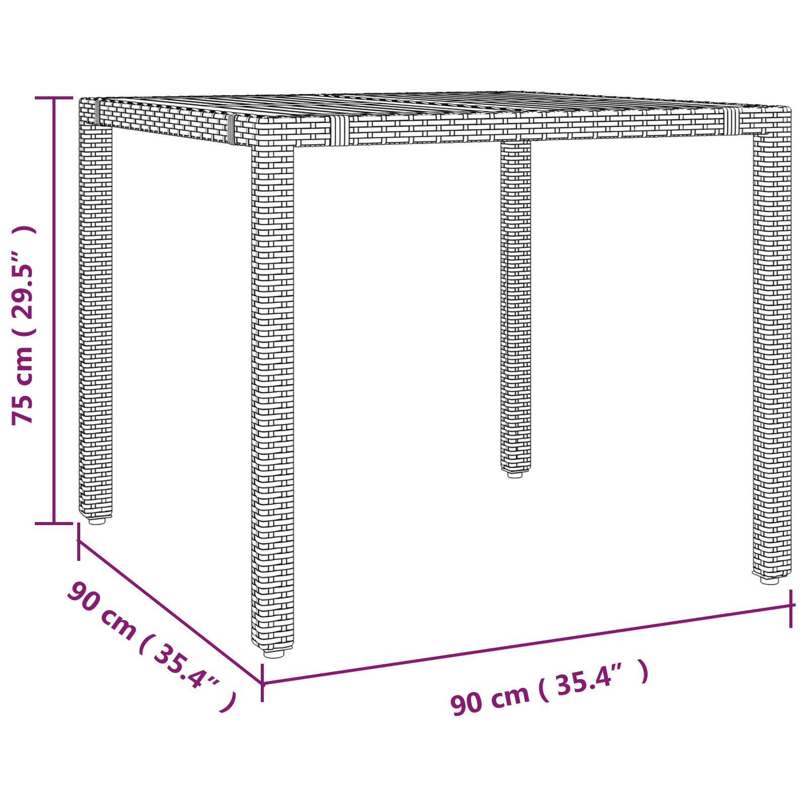 Hage Spisegruppe 3 pcs Svart, brun 90 x 90 x 75 cm polyrotting