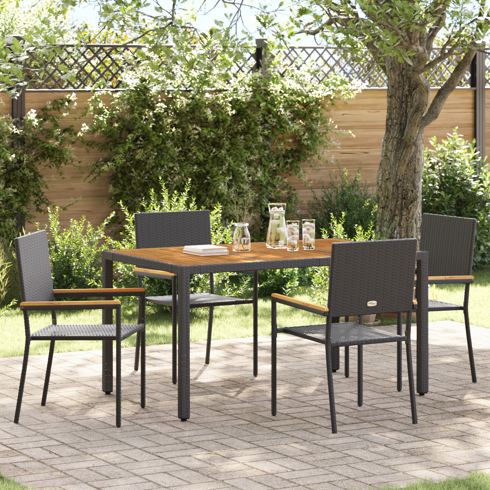 Hage Spisegruppe 5 pcs Svart, Tre 150 x 90 x 75 cm polyrotting