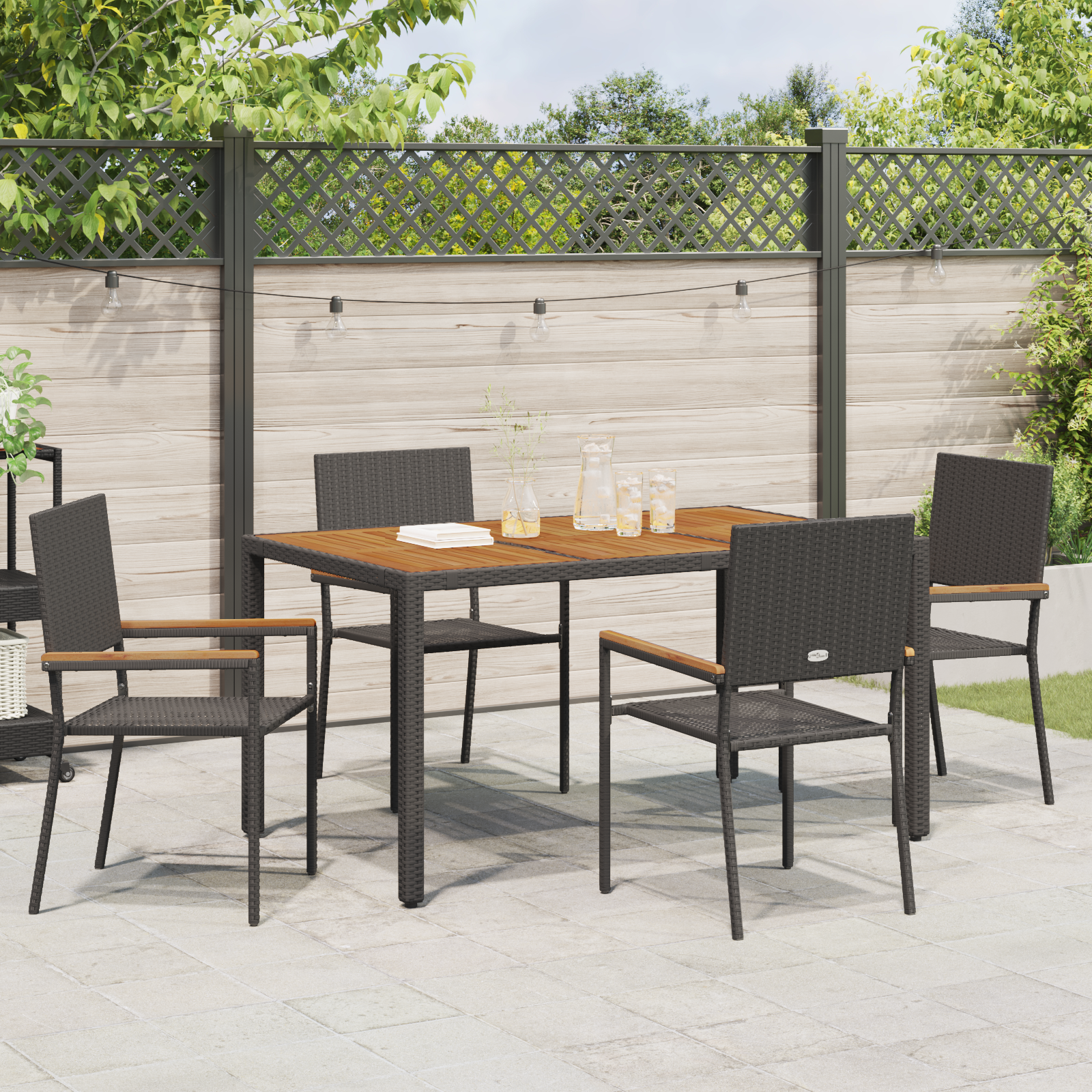 Hage Spisegruppe 5 pcs Svart, Tre 150 x 90 x 75 cm polyrotting