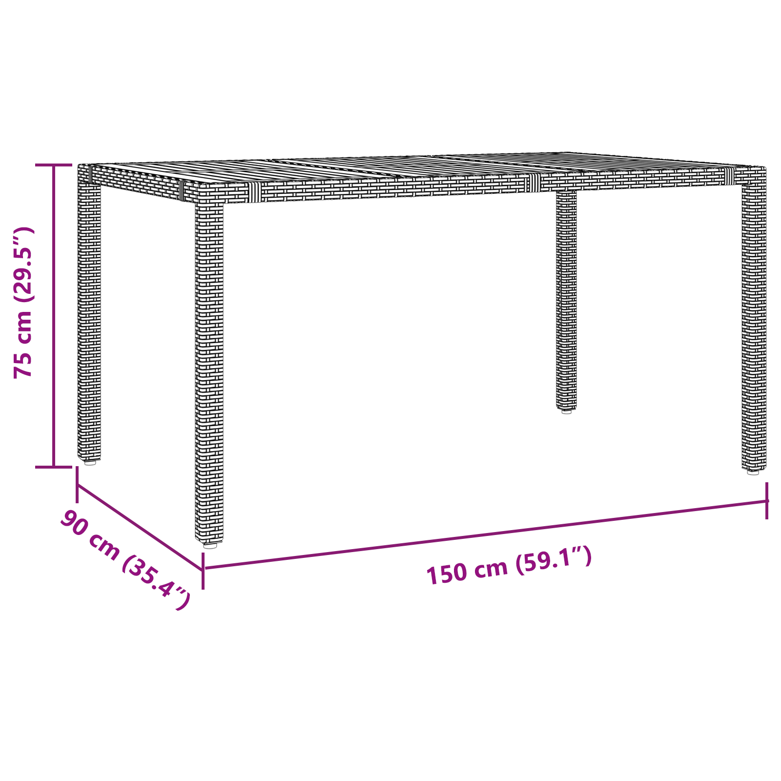 Hage Spisegruppe 5 pcs Svart, Tre 150 x 90 x 75 cm polyrotting