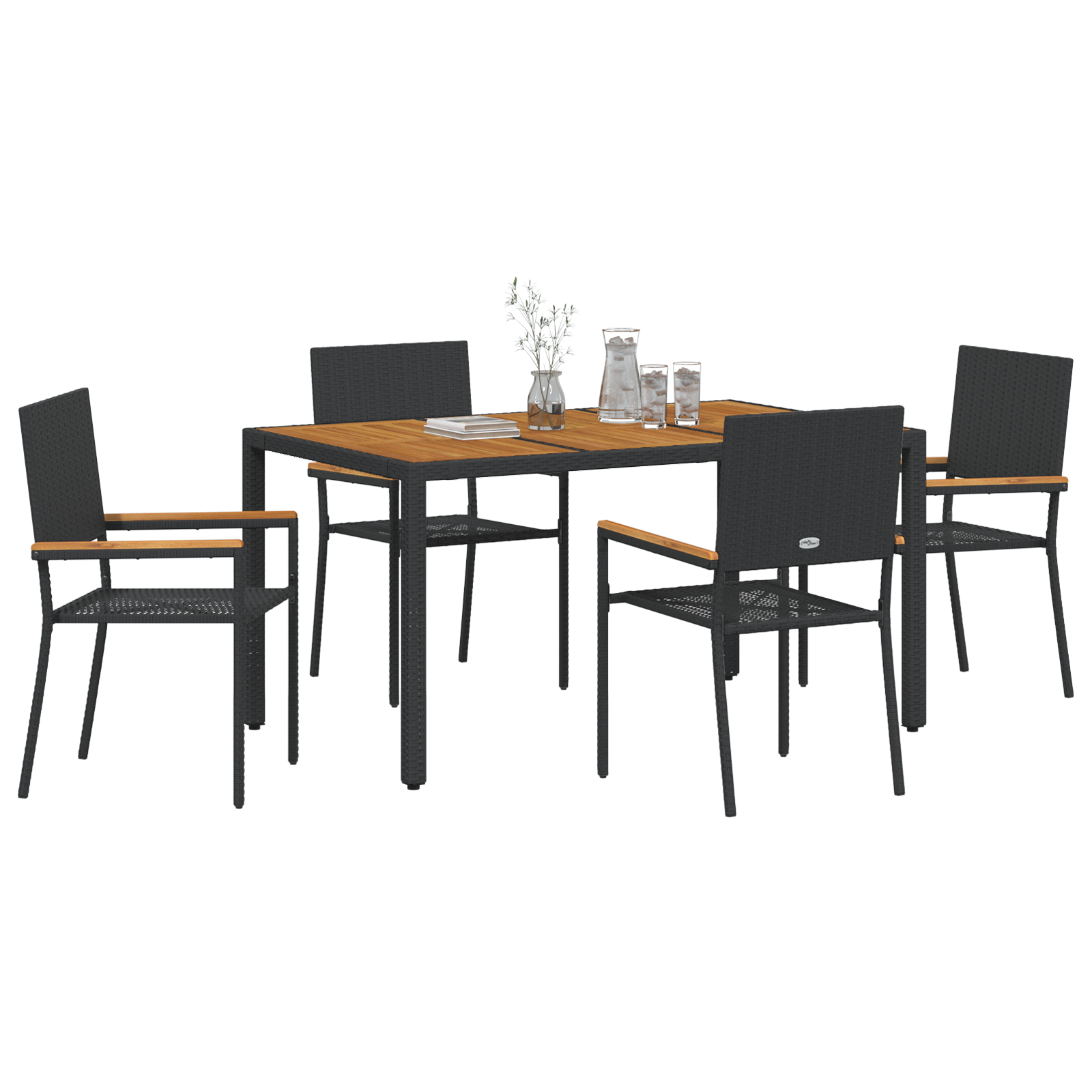 Hage Spisegruppe 5 pcs Svart, Tre 150 x 90 x 75 cm polyrotting