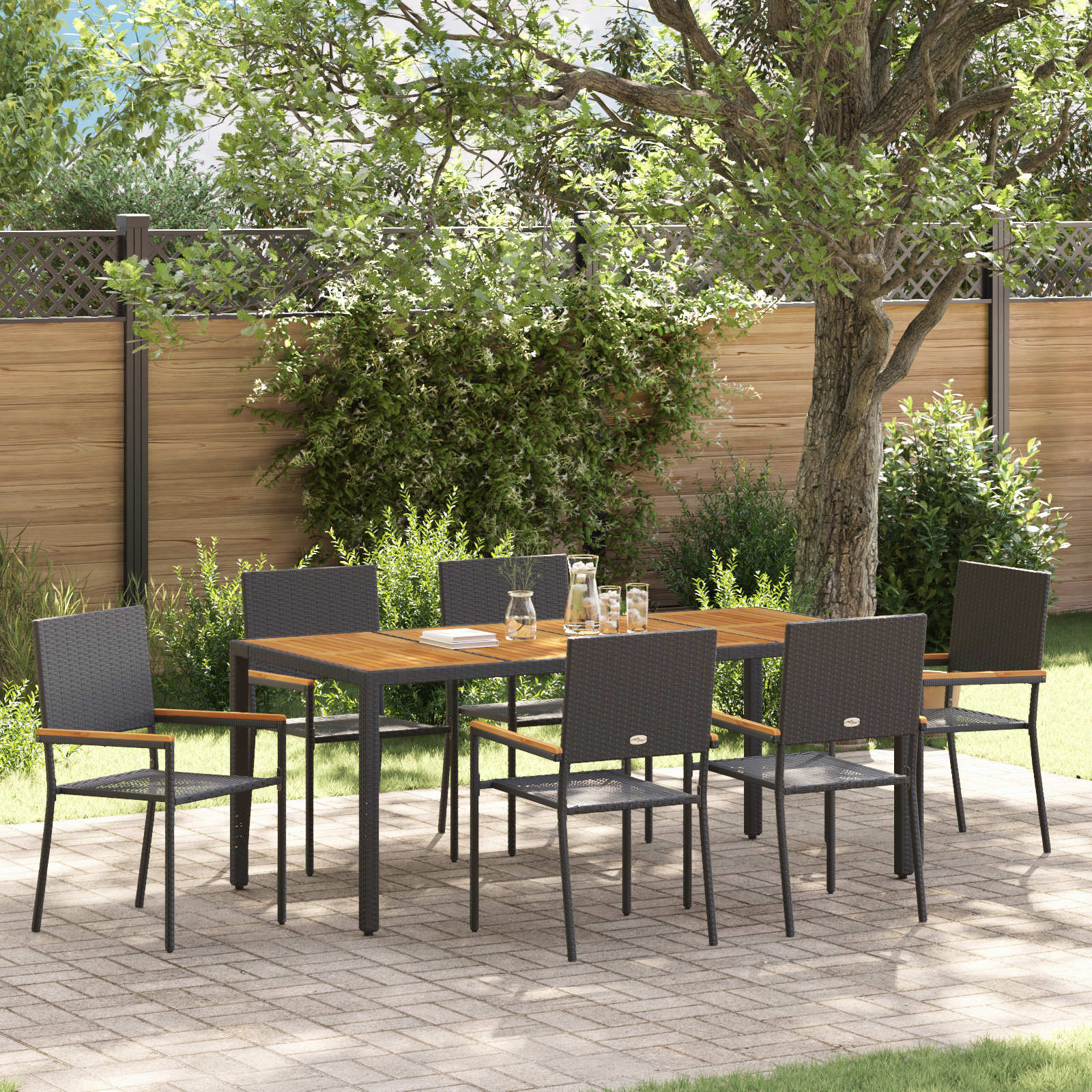 Hage Spisegruppe 7 pcs Svart 190 x 90 x 75 cm polyrotting
