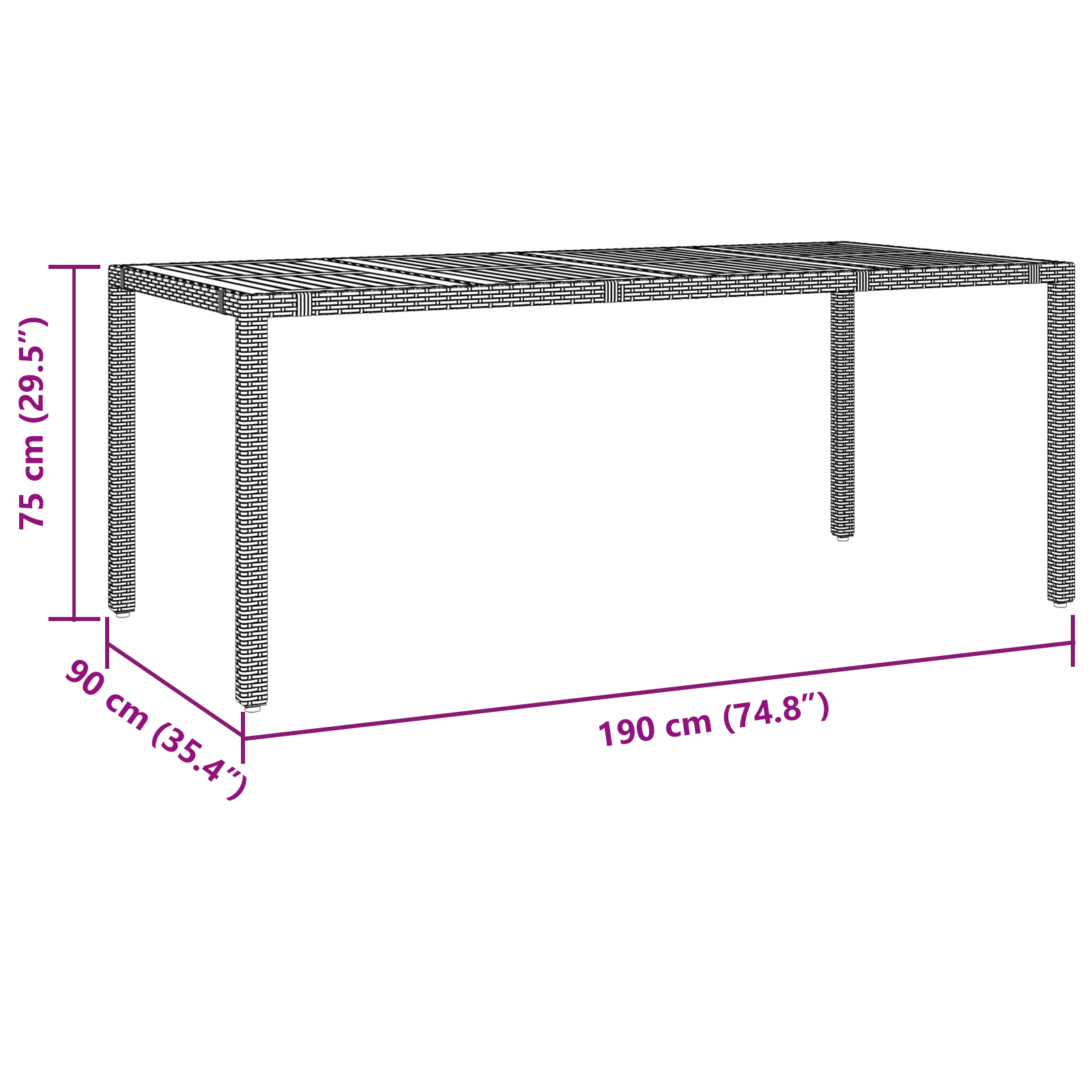 9 pcs Svart, brun 190 x 90 x 75 cm