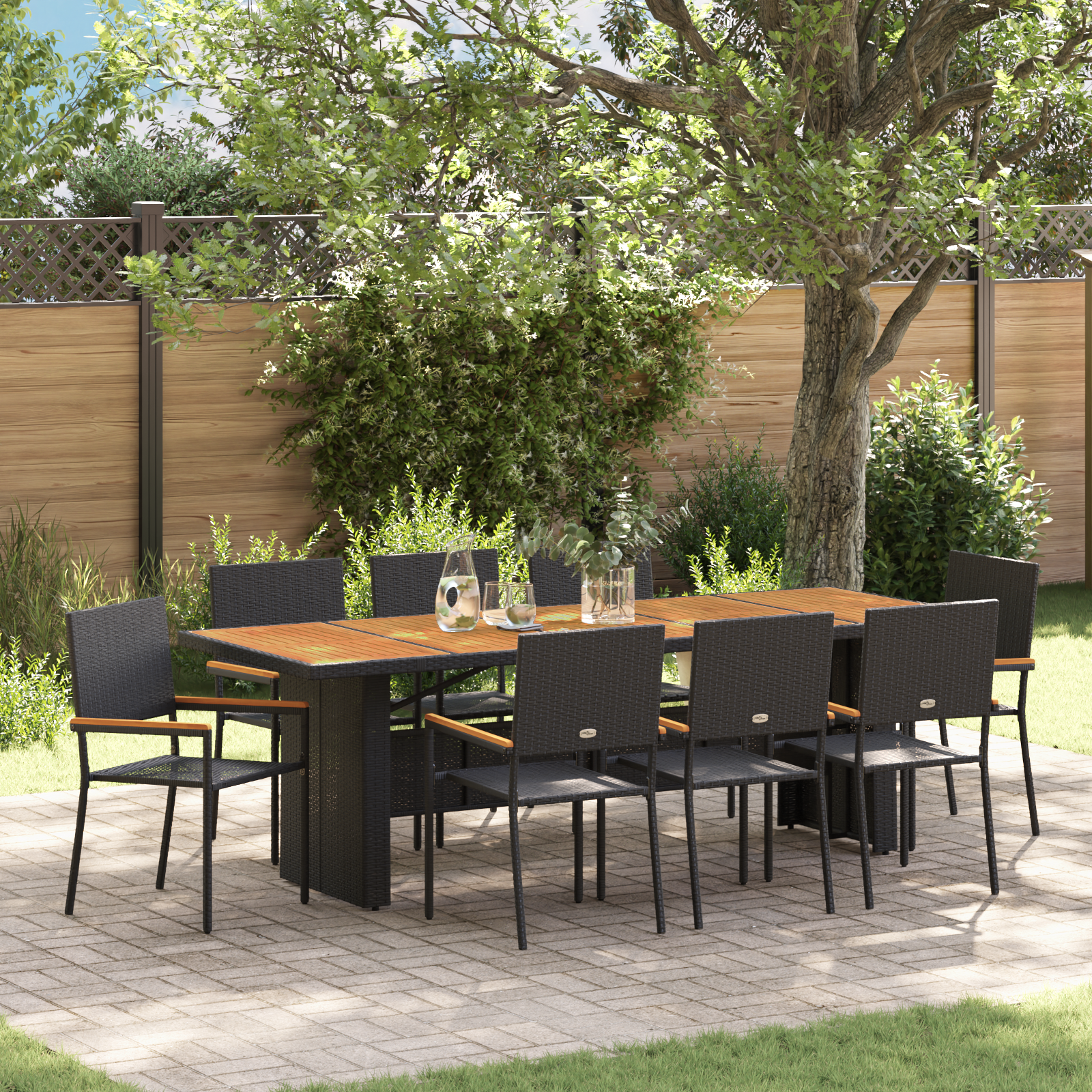 Hage Spisegruppe 9 pcs Svart Poly rattan