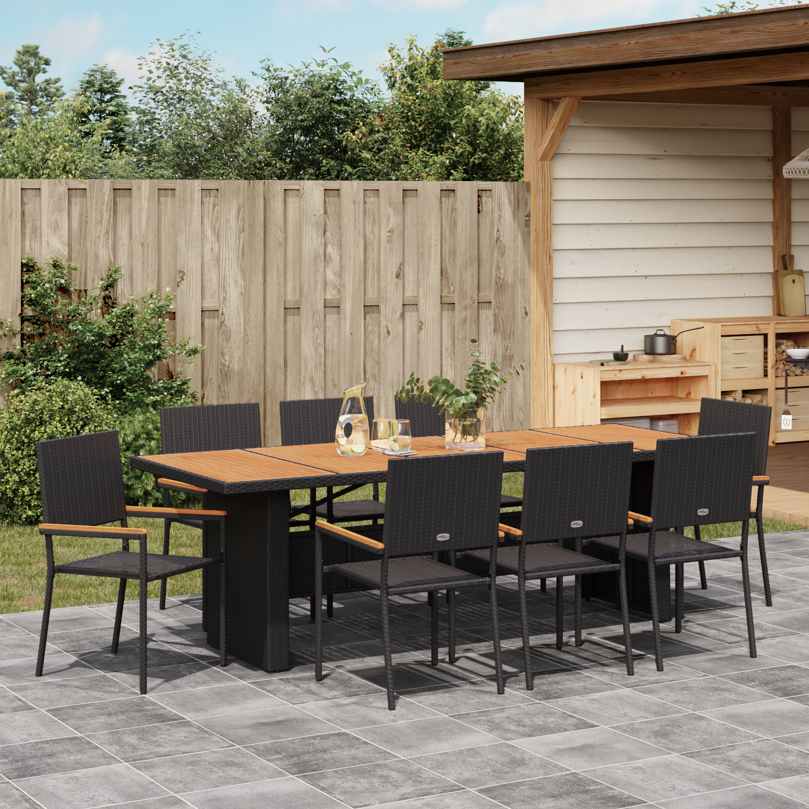 Hage Spisegruppe 9 pcs Svart Poly rattan