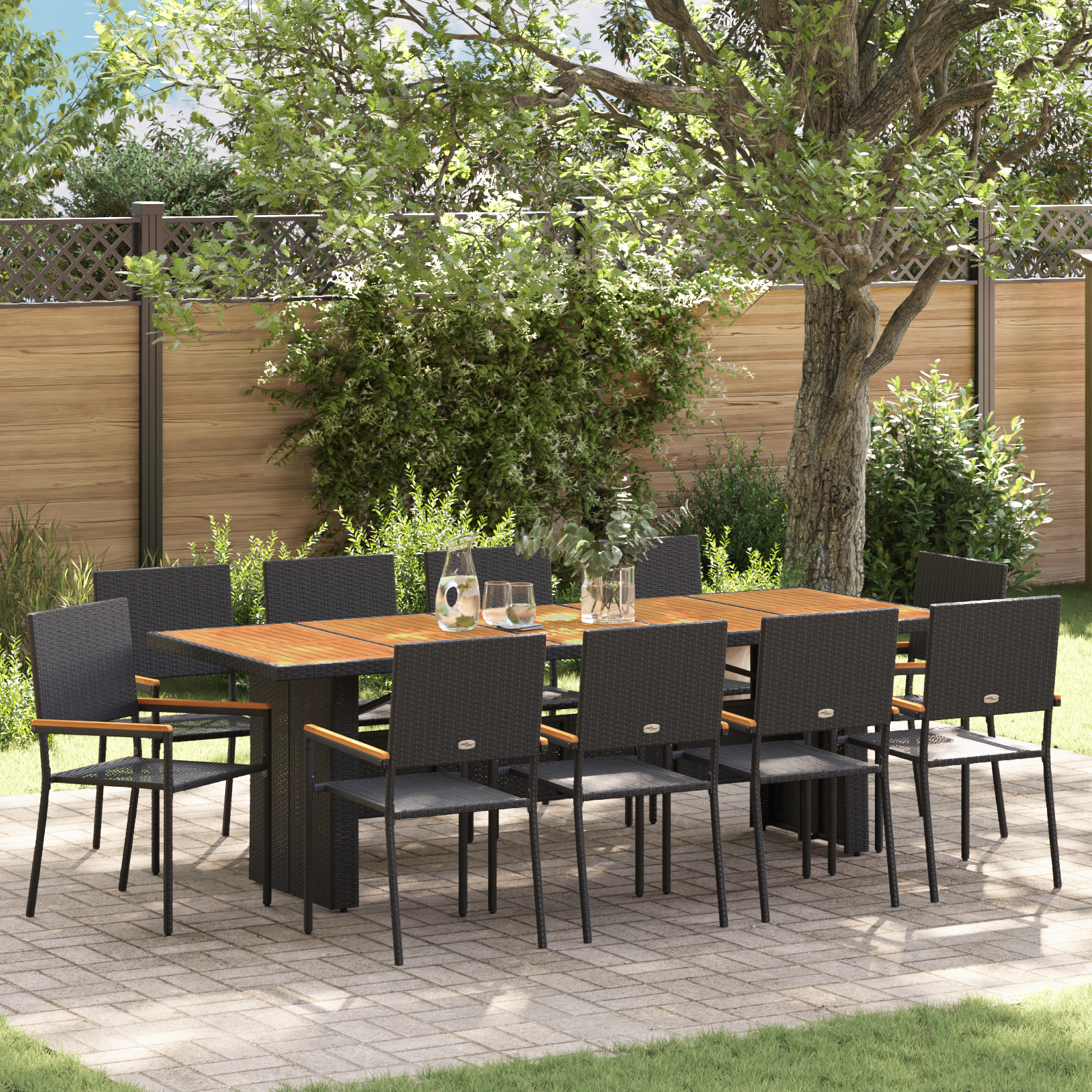 Hage Spisegruppe 11 pcs Svart Poly rattan