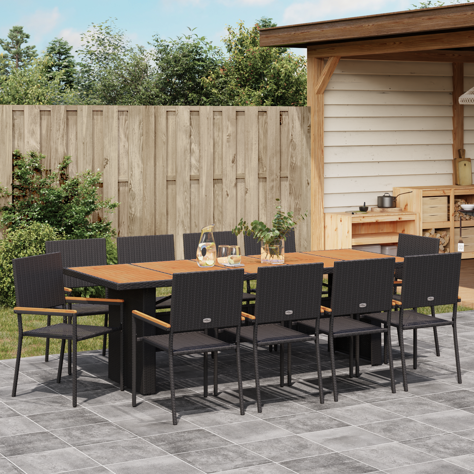Hage Spisegruppe 11 pcs Svart Poly rattan