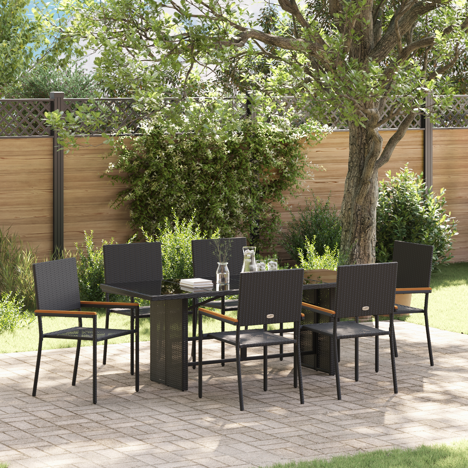 Hage Spisegruppe 7 pcs Svart 190 x 80 x 75 cm polyrotting