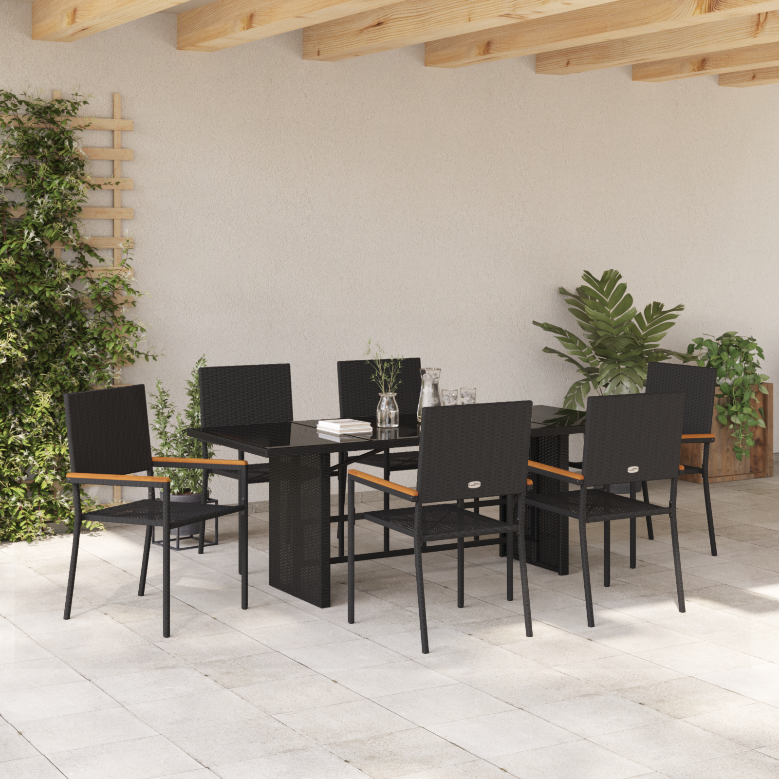 Hage Spisegruppe 7 pcs Svart 190 x 80 x 75 cm polyrotting