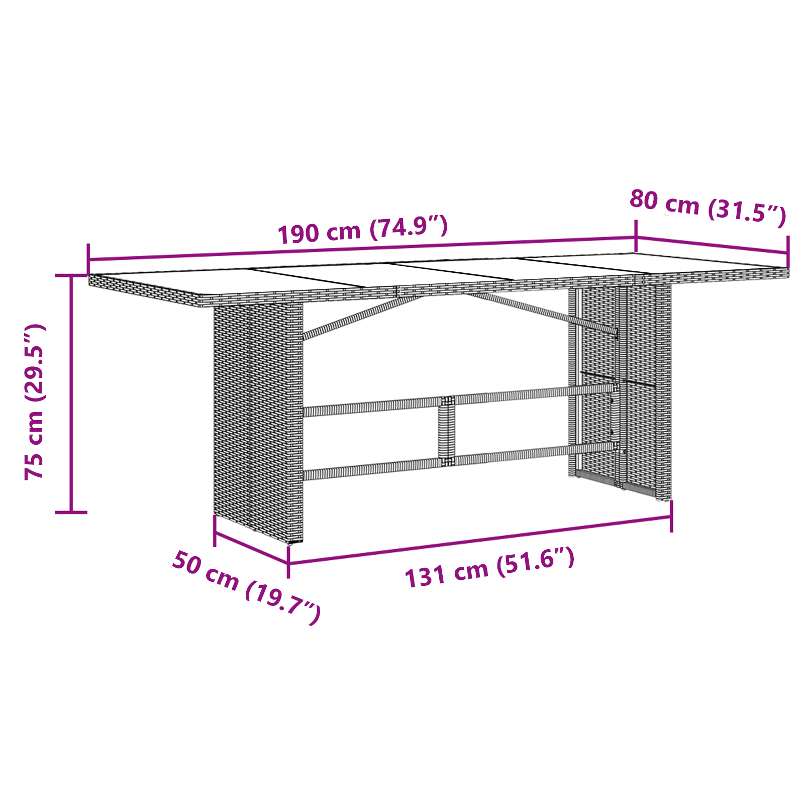 Hage Spisegruppe 7 pcs Svart 190 x 80 x 75 cm polyrotting